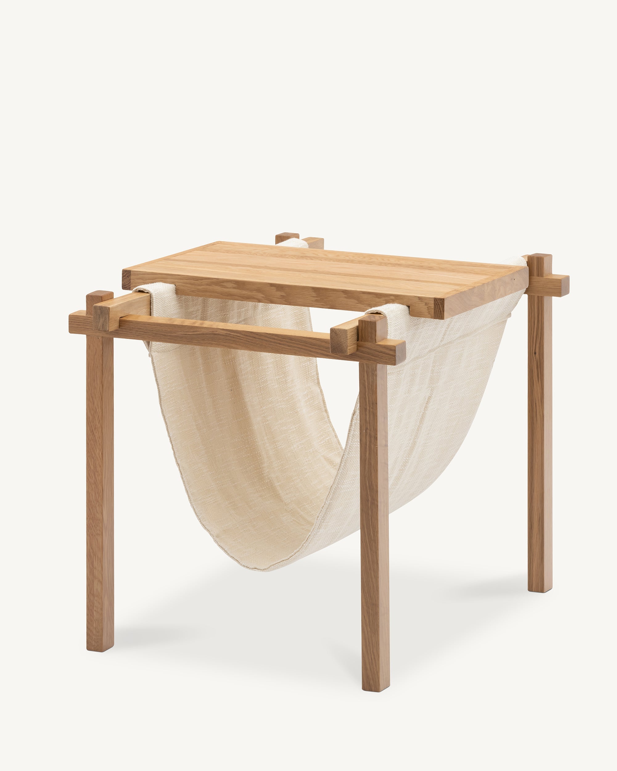 Forest Oak Side Table with Fabric Magazine Holder