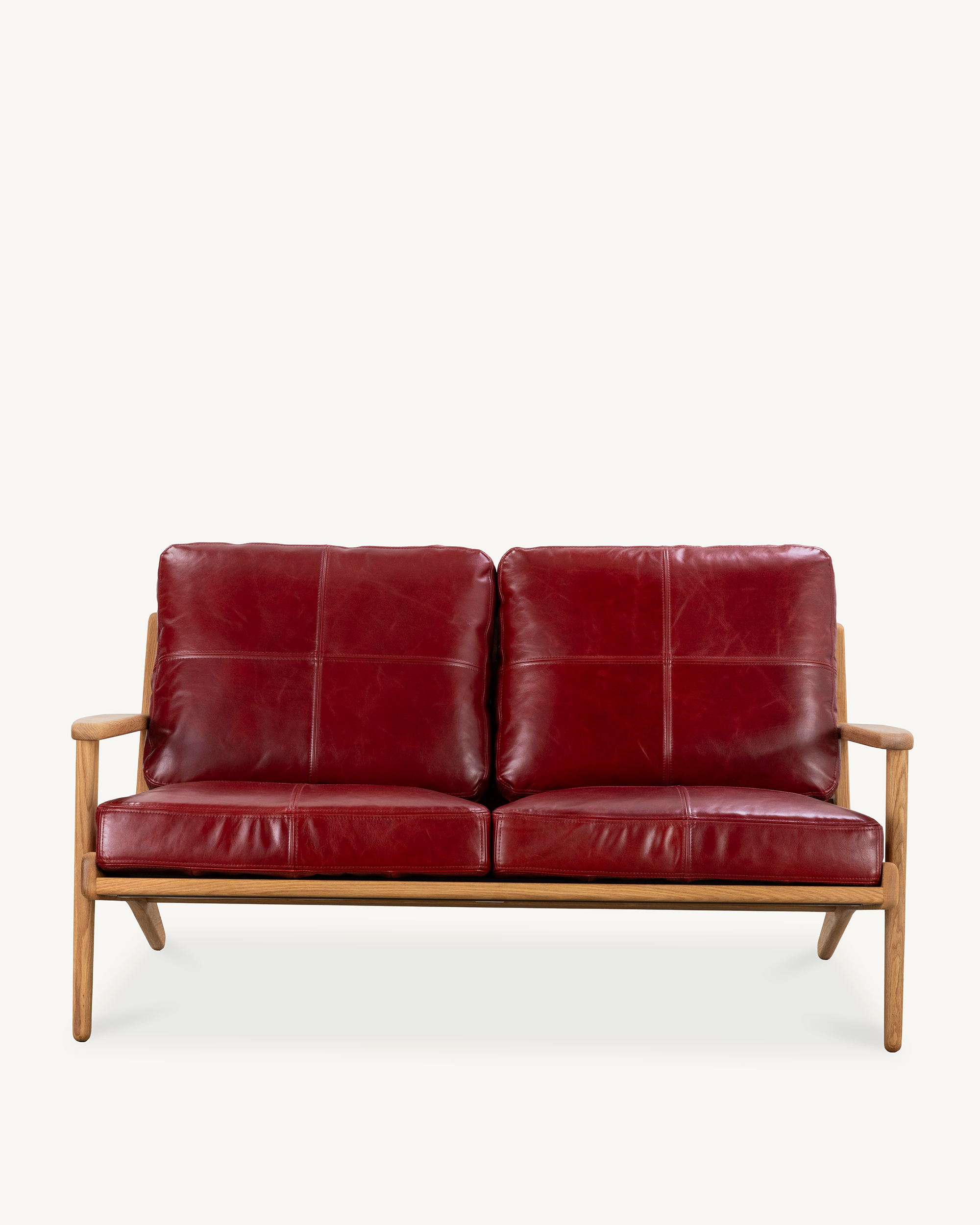 Map 2 Seat Sofa (Oak/Red Leather)