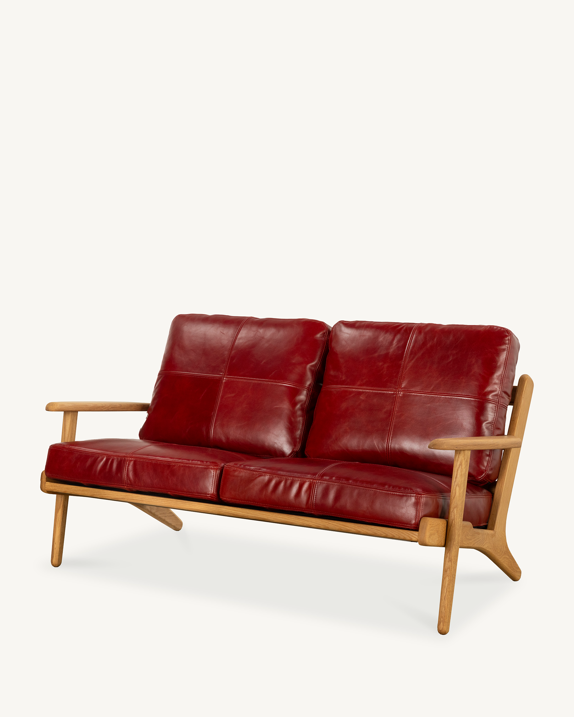 Map 2 Seat Sofa (Oak/Red Leather)
