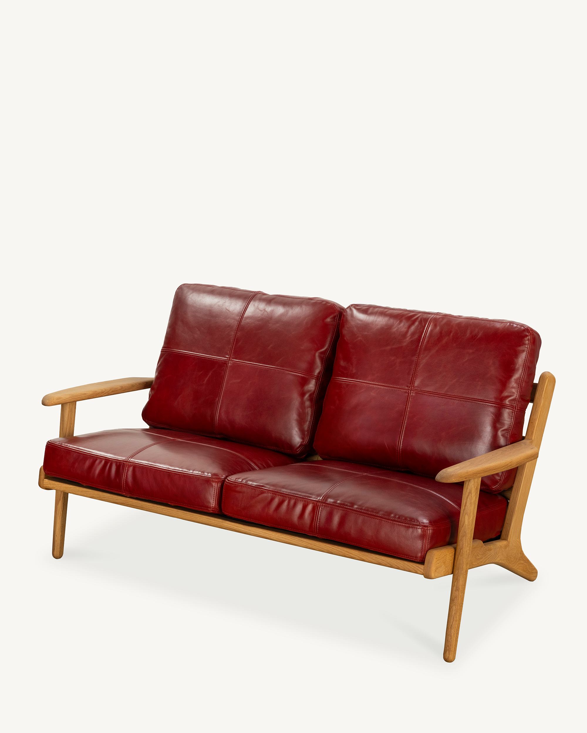 Map 2 Seat Sofa (Oak/Red Leather)