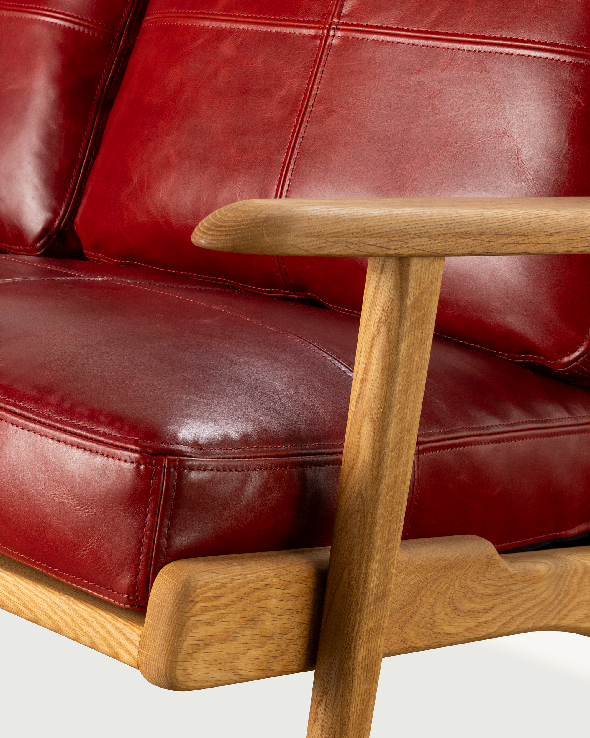 Map 2 Seat Sofa (Oak/Red Leather)