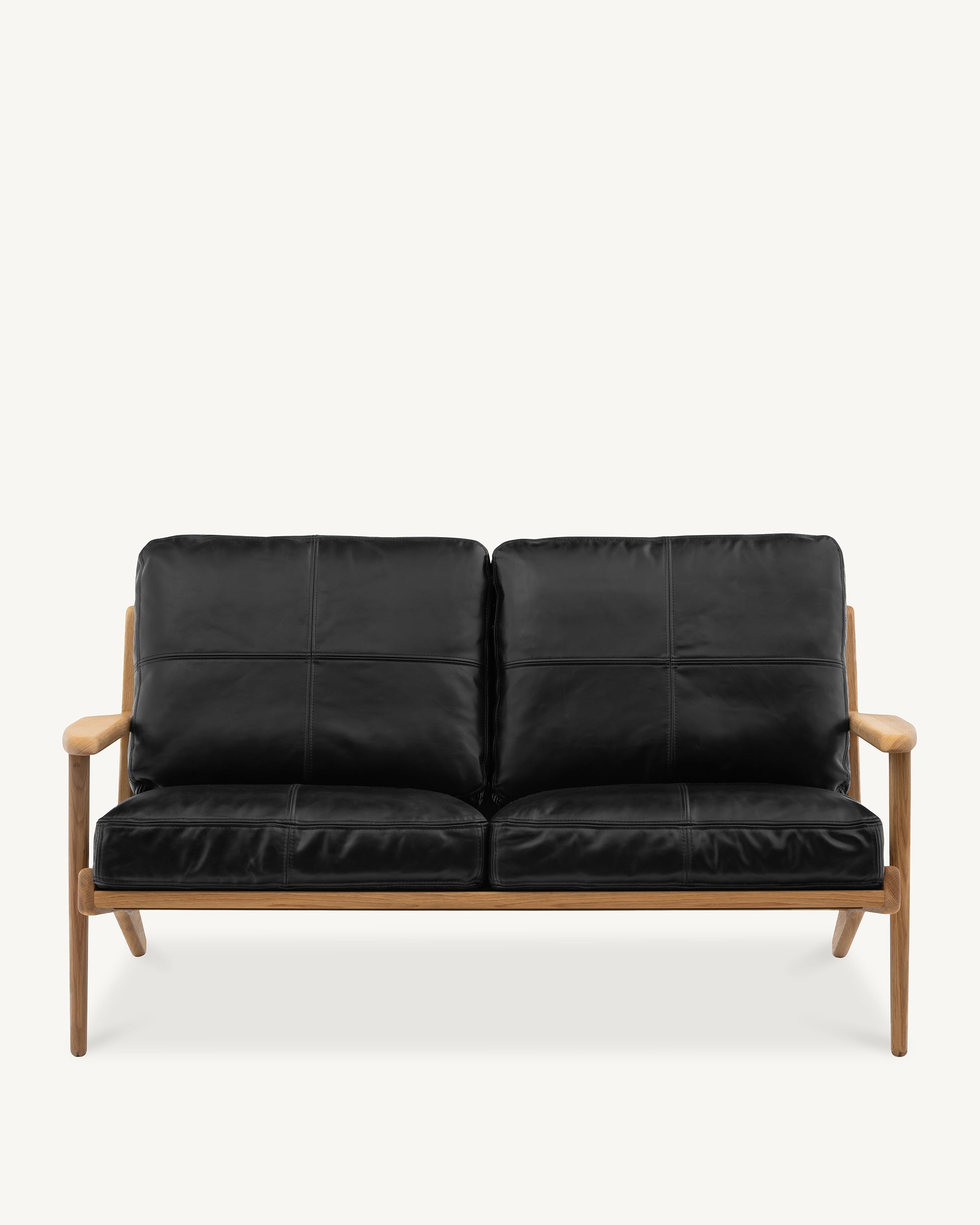 Map 2 Seat Sofa Oak Frame Black Leather