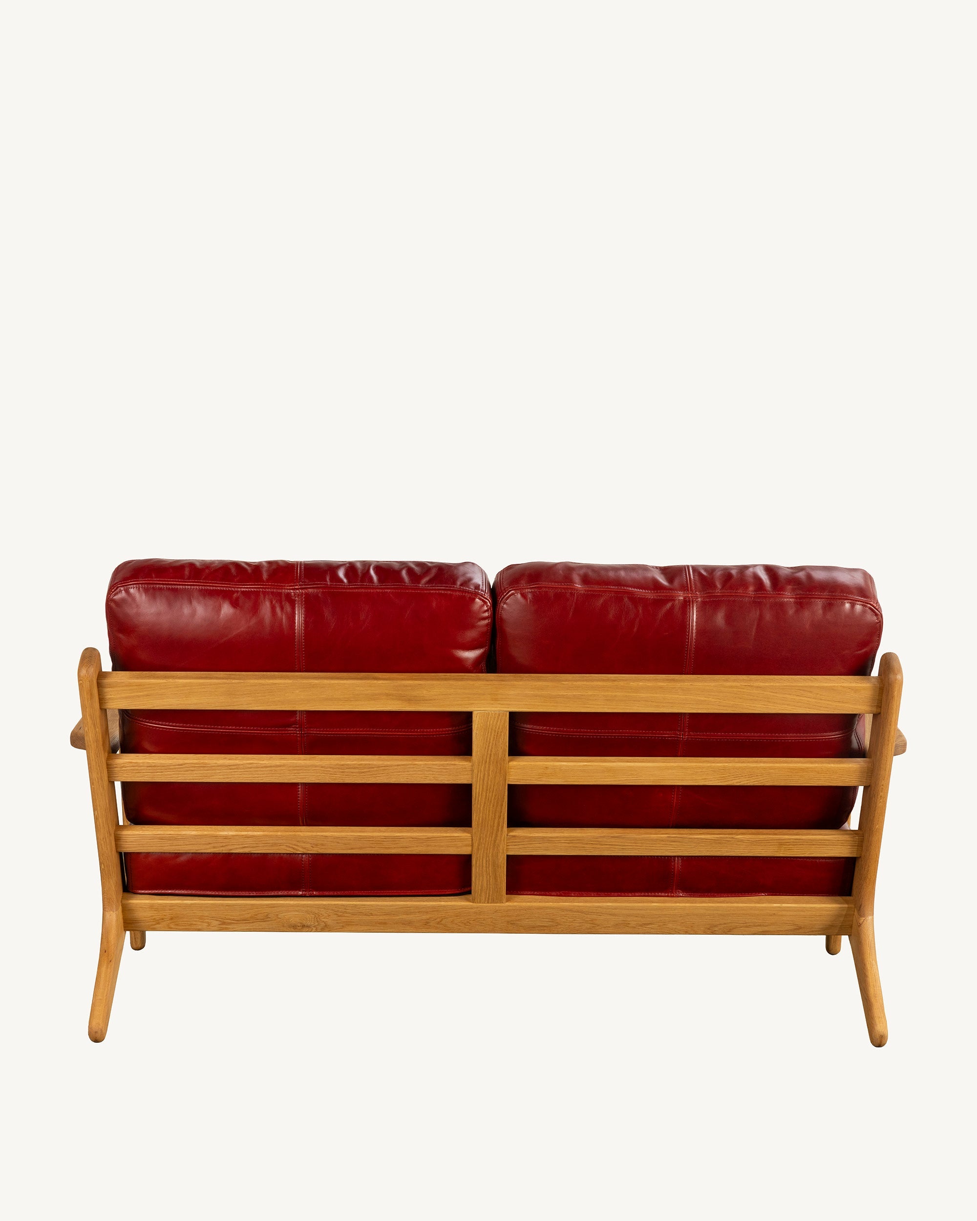 Map 2 Seat Sofa Oak Frame Red Leather
