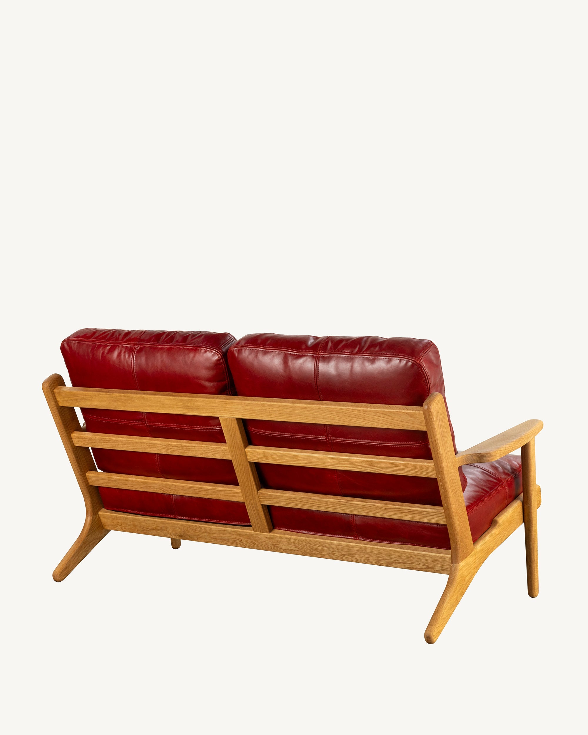 Map 2 Seat Sofa Oak Frame Red Leather