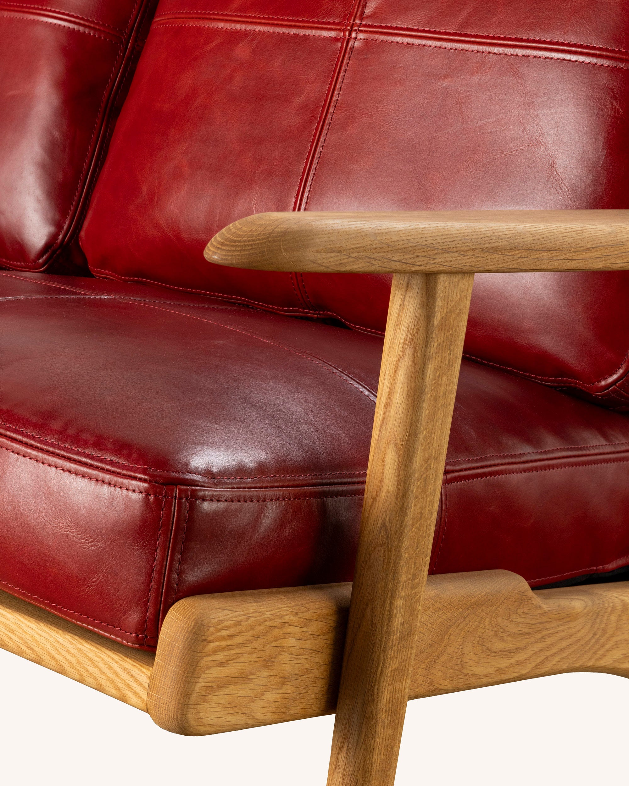 Map 2 Seat Sofa Oak Frame Red Leather