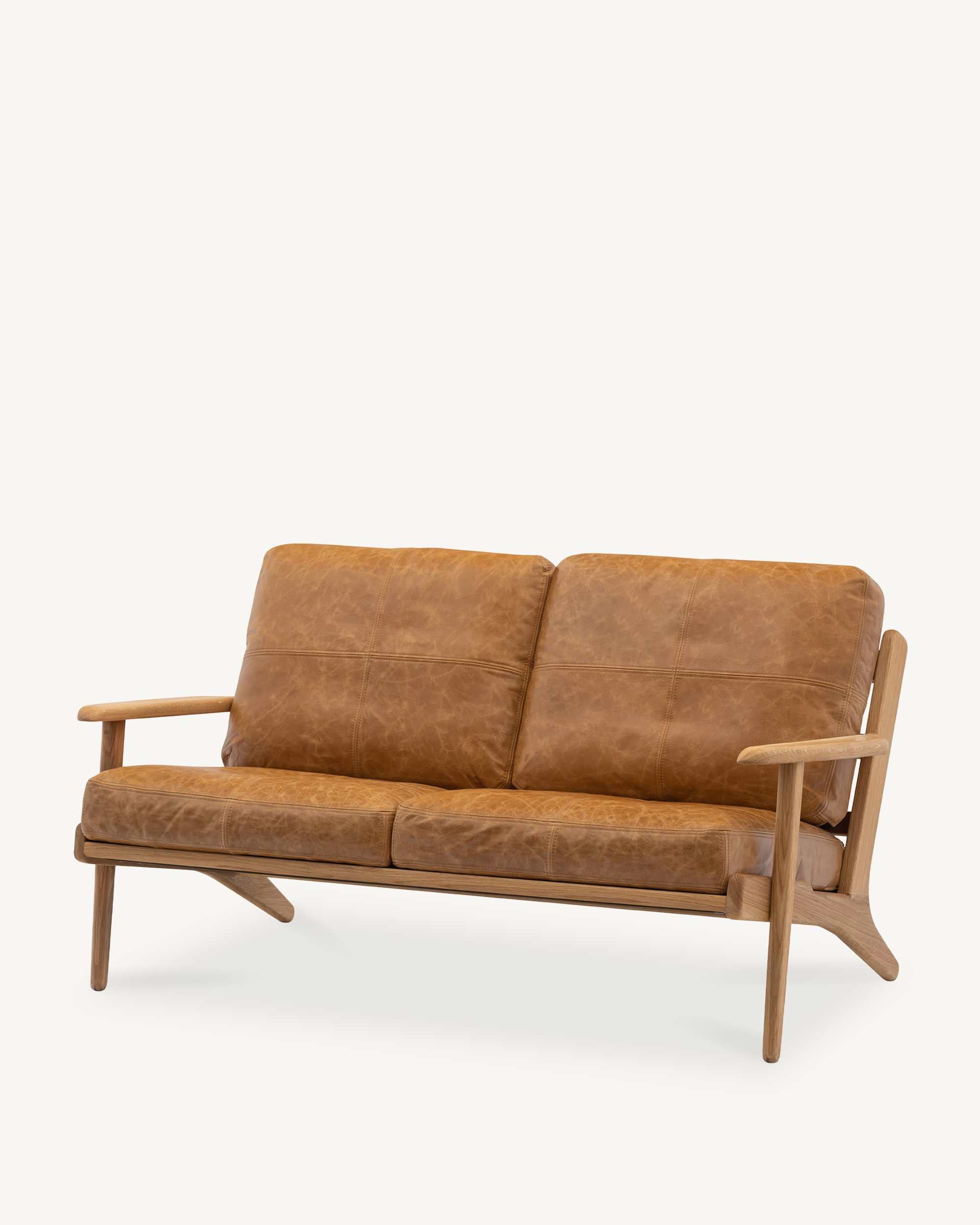 Map 2 Seat Sofa - Oak & Leather