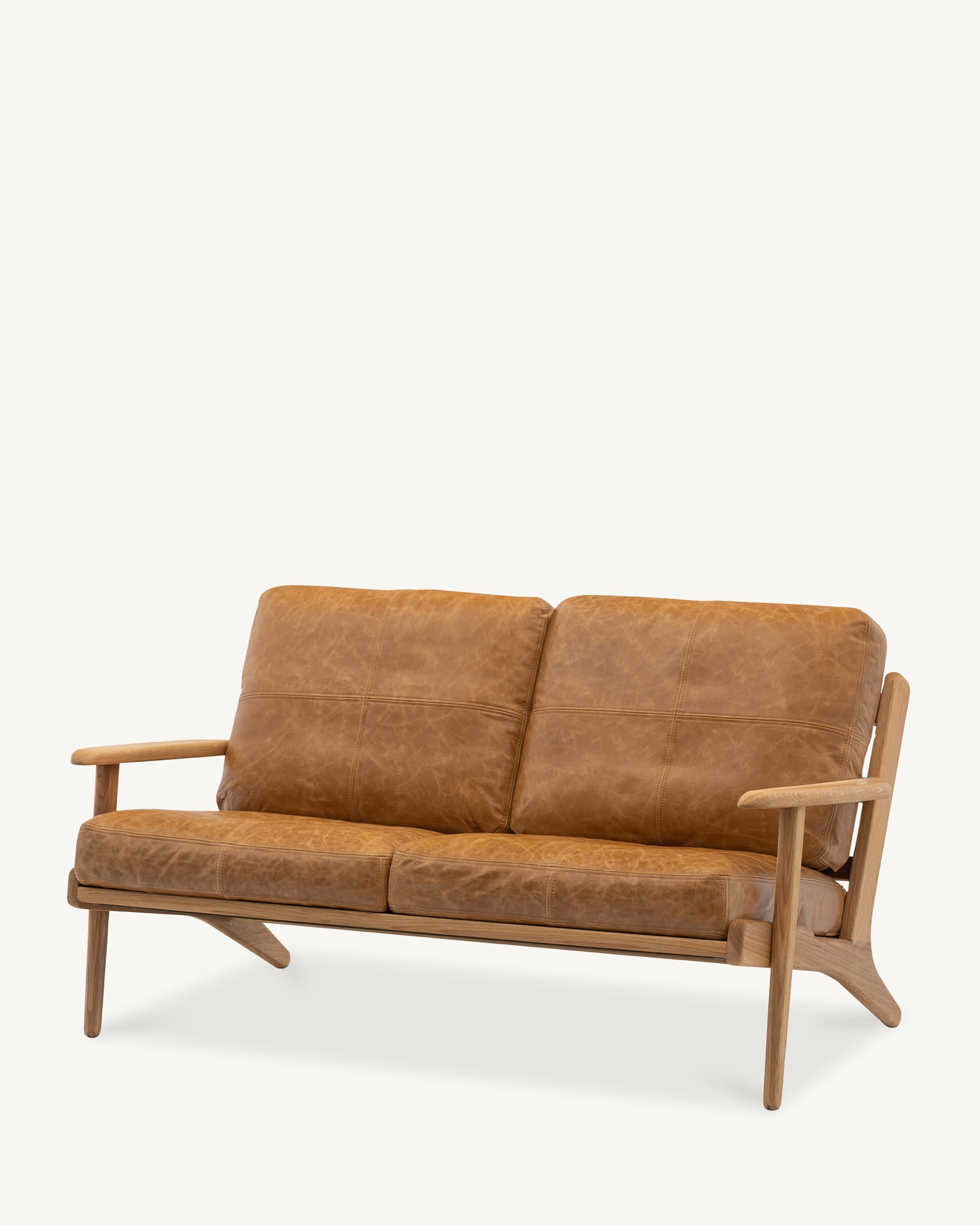 Map 2 Seat Sofa Oak Frame Tan Leather