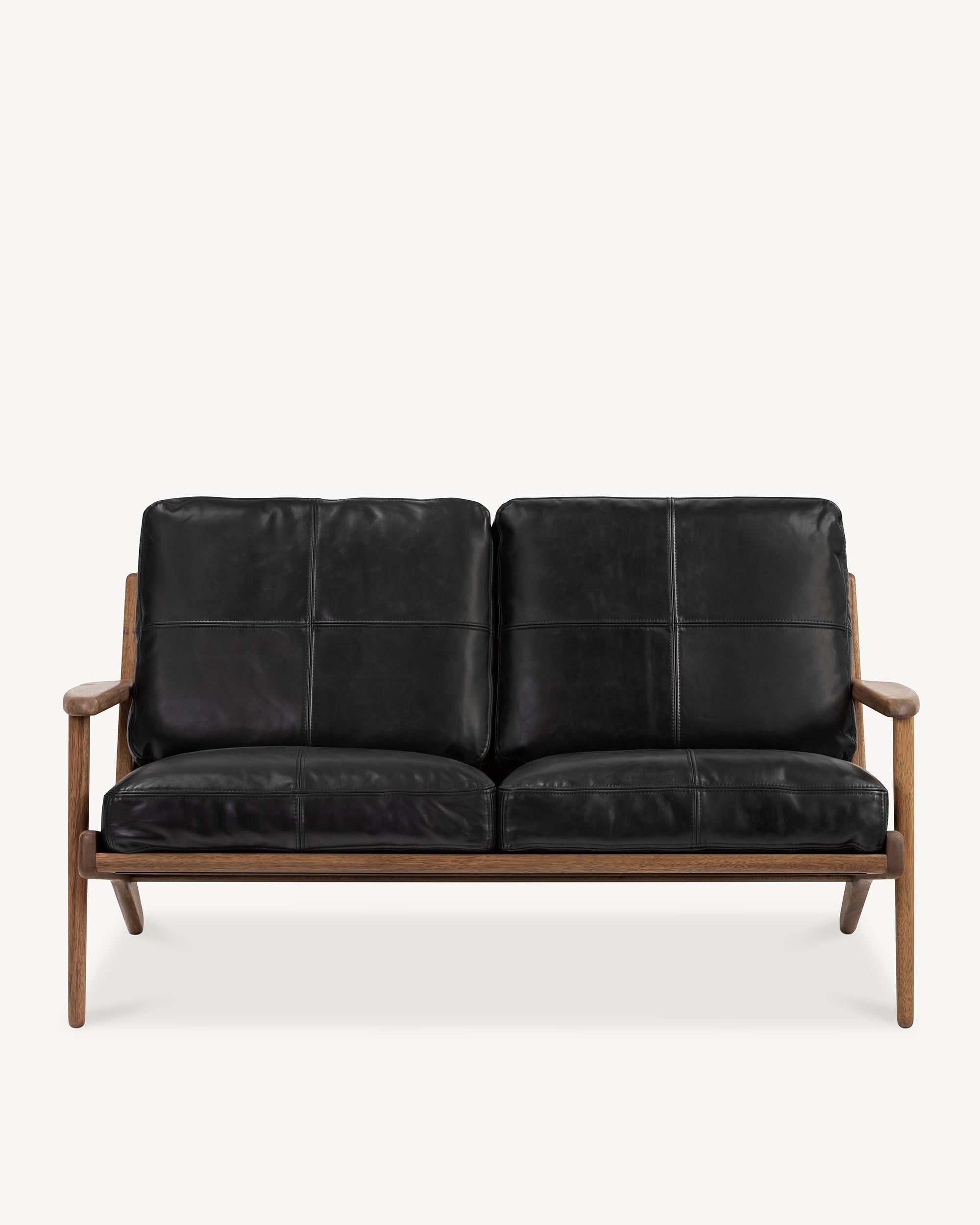 Map 2 Seat Sofa Walnut Frame Black Leather