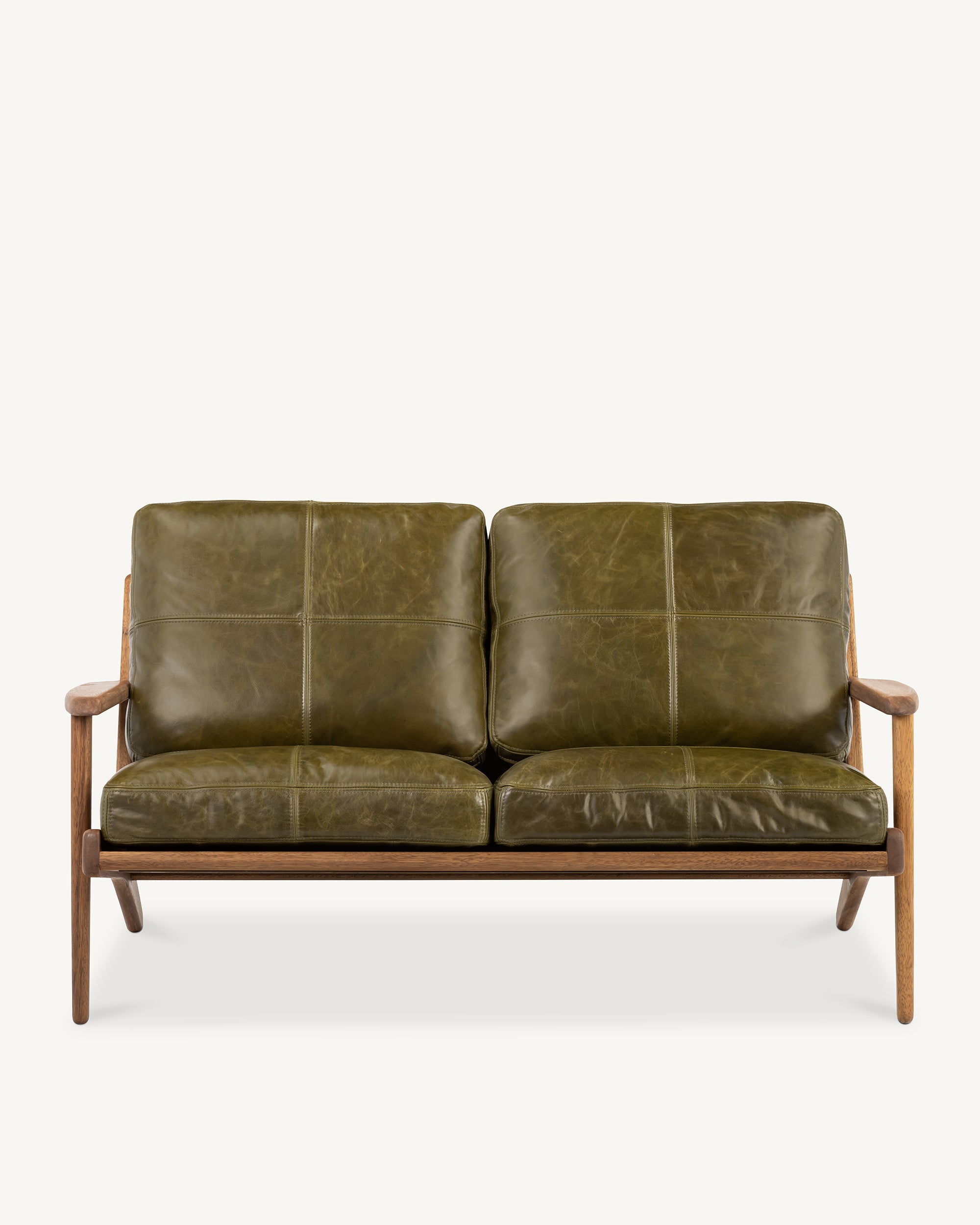 Map 2 Seat Sofa Walnut Frame Green Leather