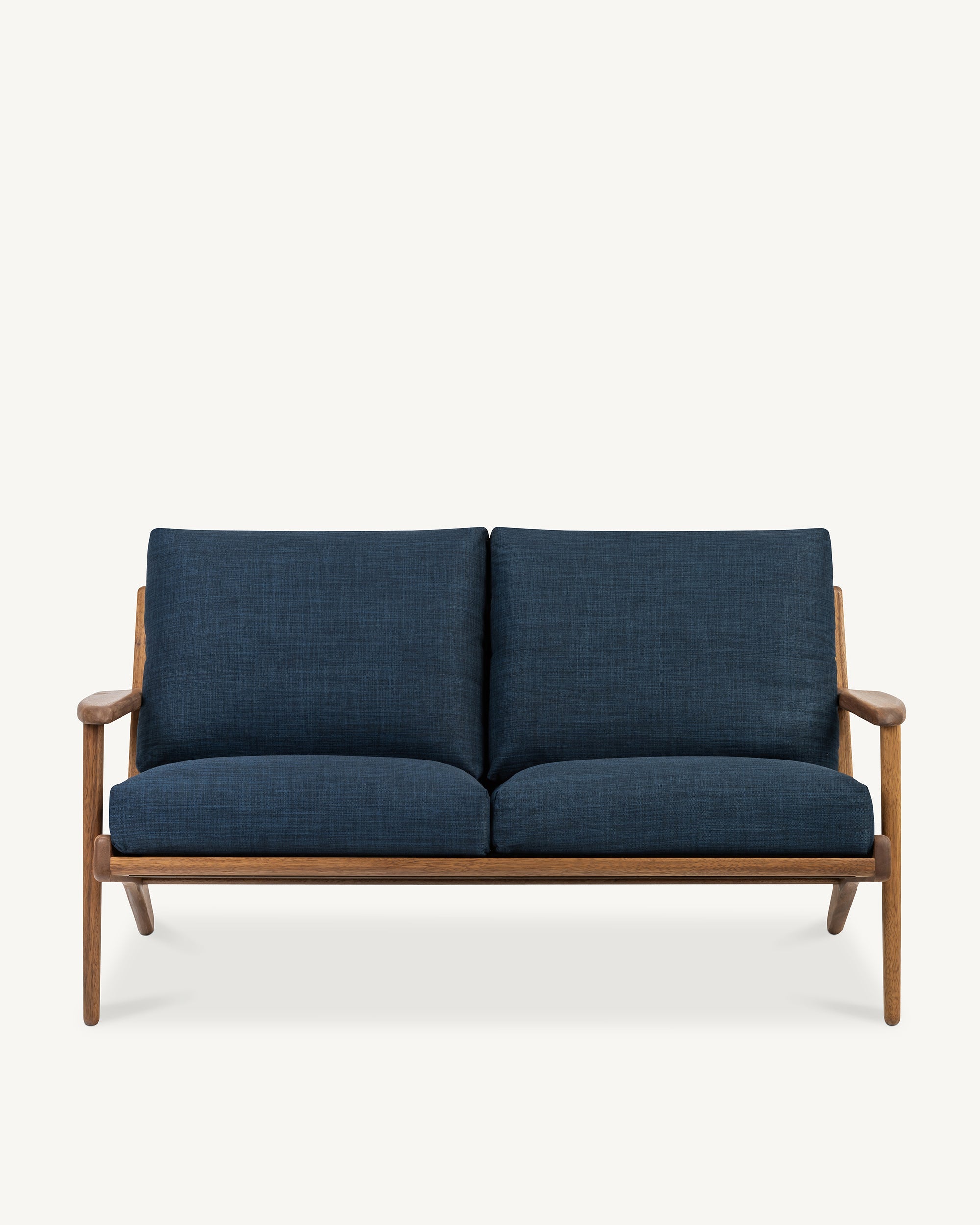 Map 2 Seat Sofa Walnut Frame Royal Blue Fabric