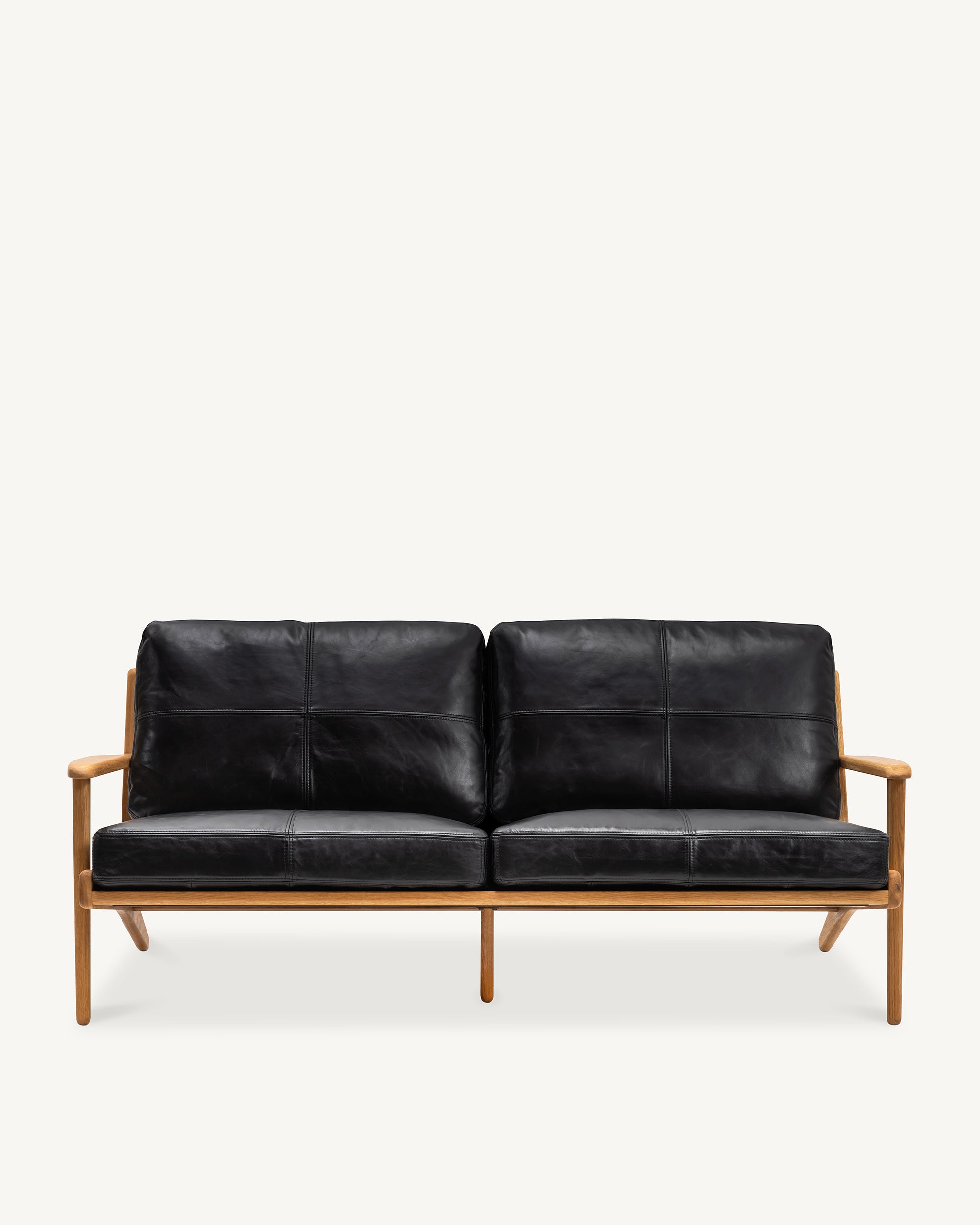 Map 3 Seat Sofa (Oak/Black Leather) - Special Order