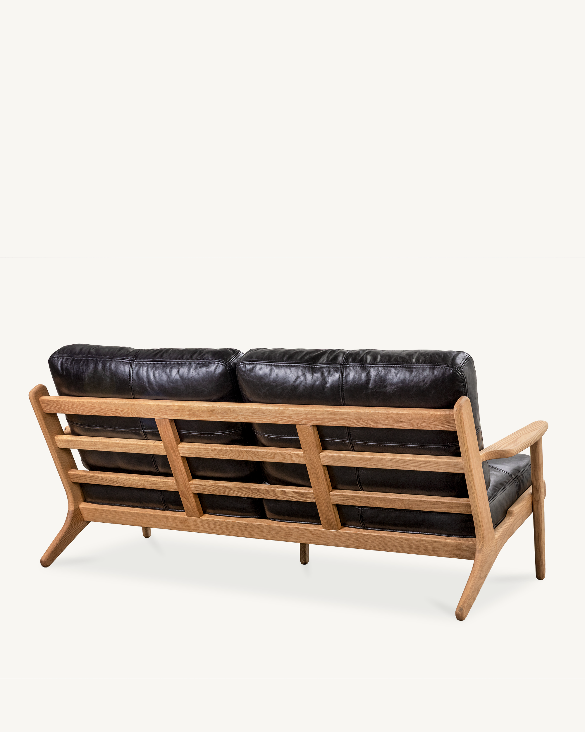 Map 3 Seat Sofa (Oak/Black Leather) - Special Order