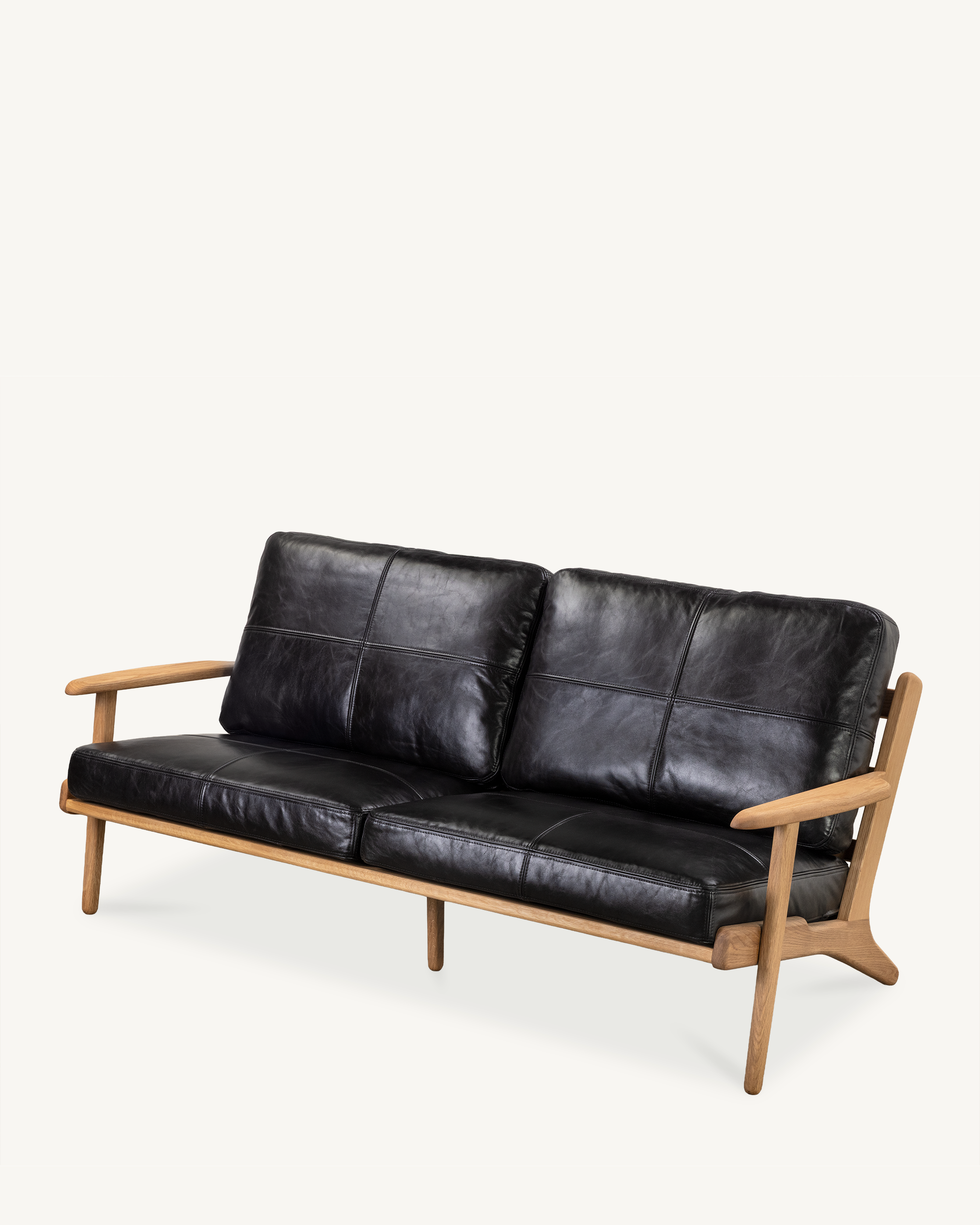 Map 3 Seat Sofa (Oak/Black Leather) - Special Order