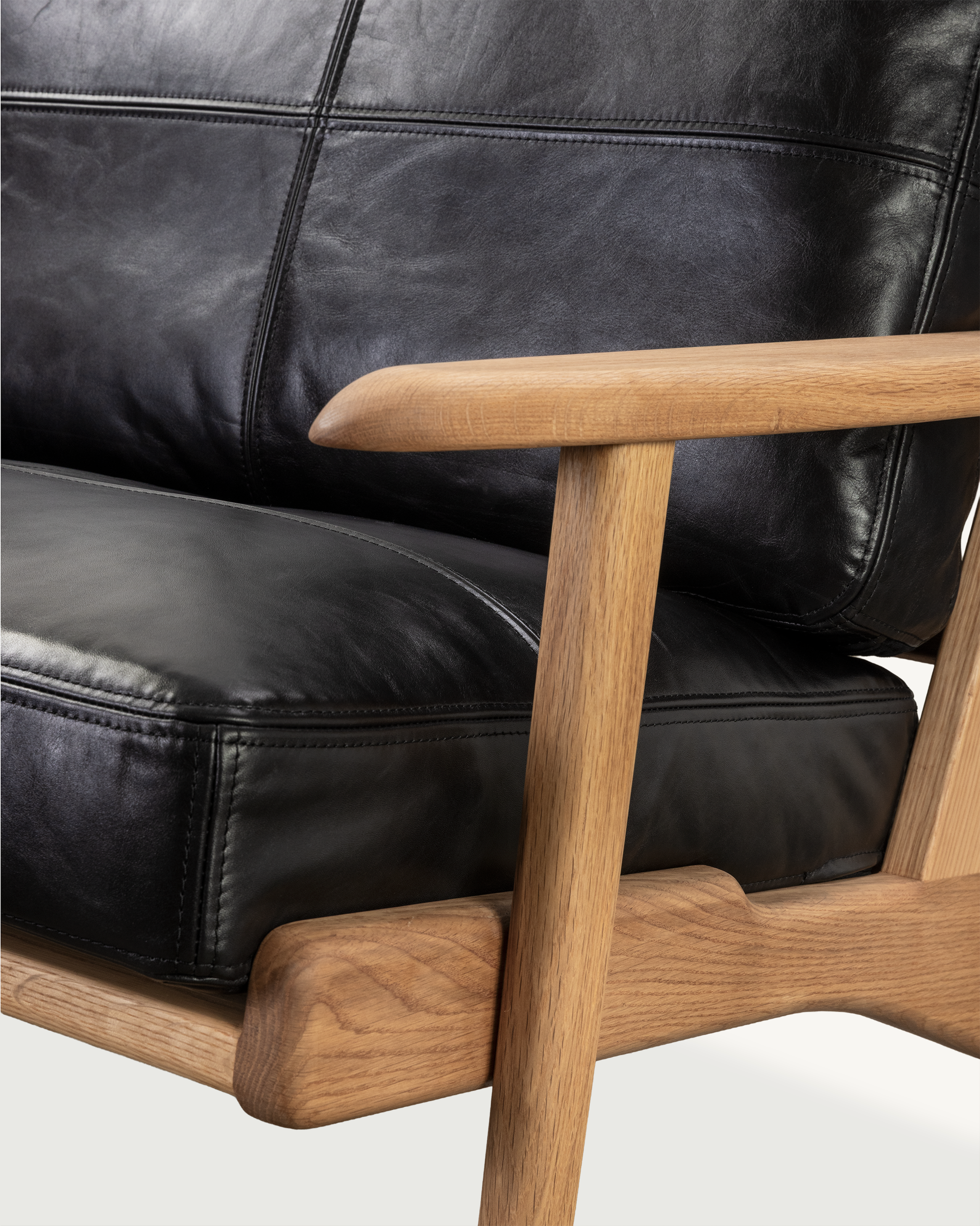 Map 3 Seat Sofa (Oak/Black Leather) - Special Order