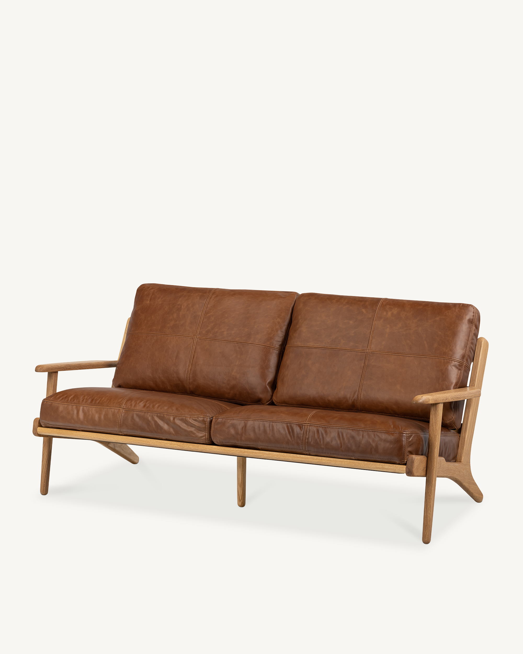 Map 3 Seat Sofa - Oak & Leather