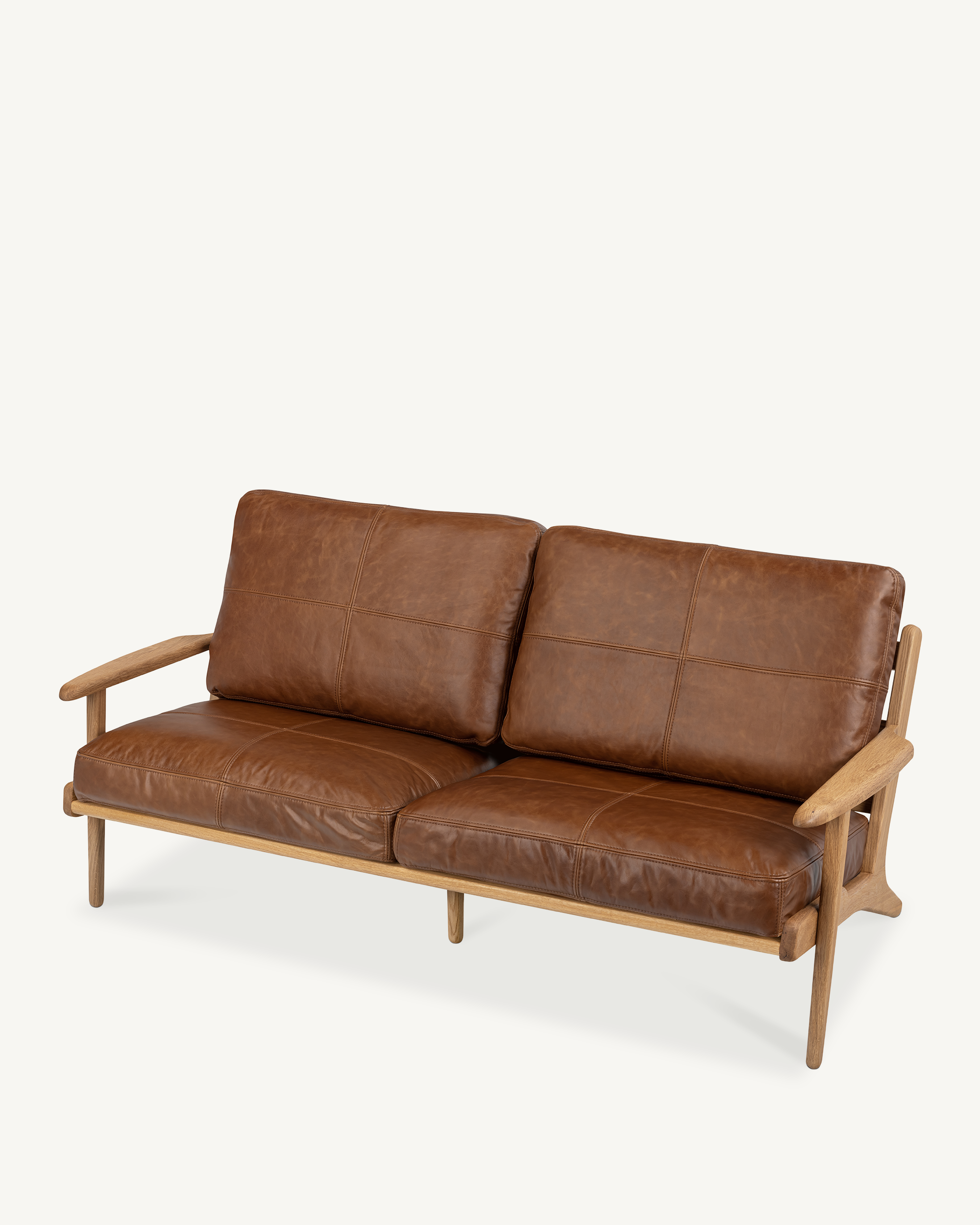 Map 3 Seat Sofa - Oak & Leather