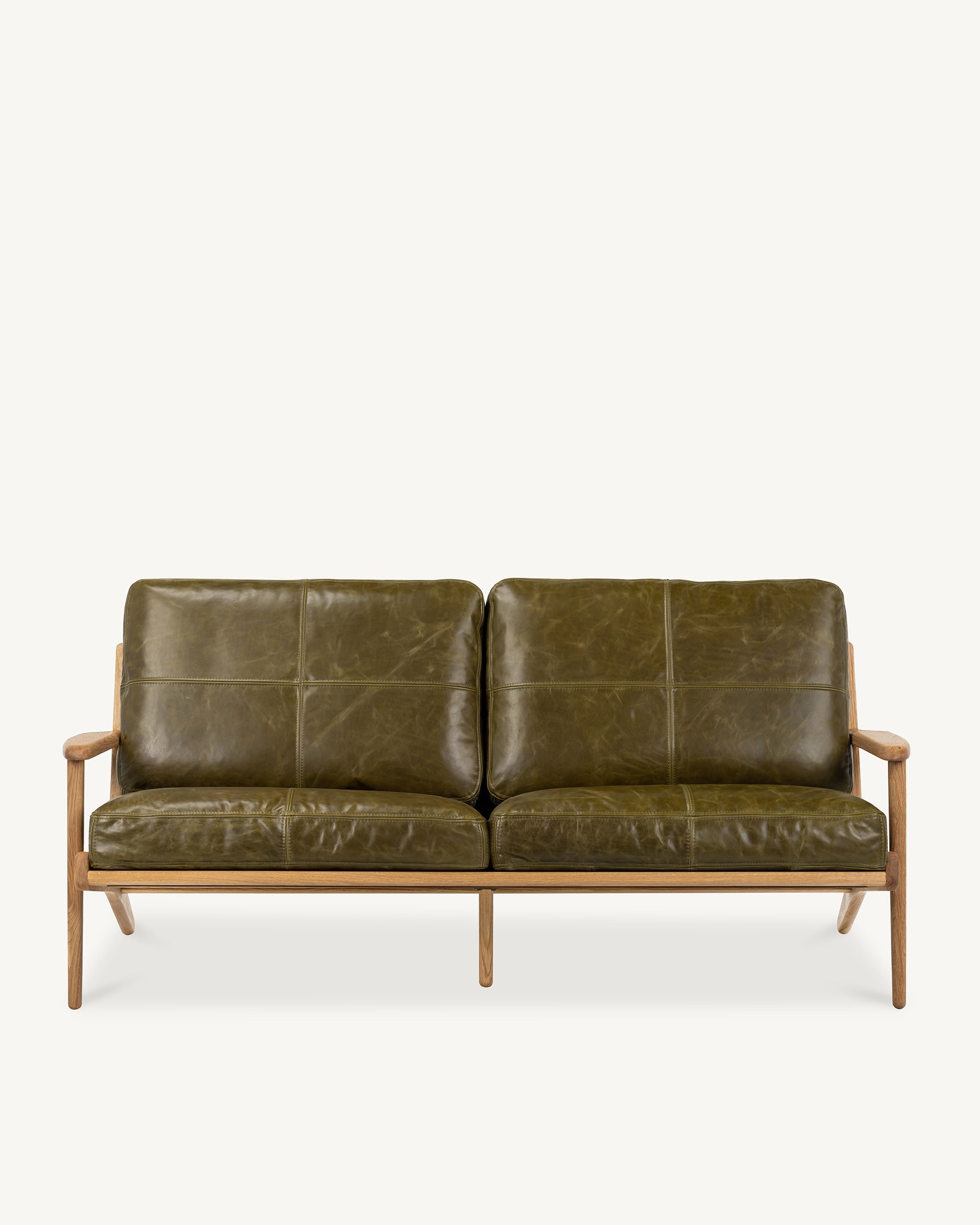 Map 3 Seat Sofa Oak Frame Green Leather