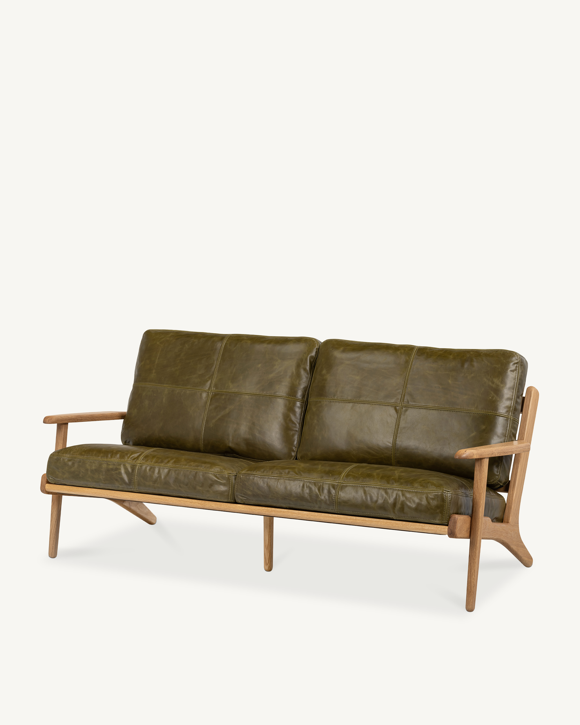 Map 3 Seat Sofa - Oak & Leather