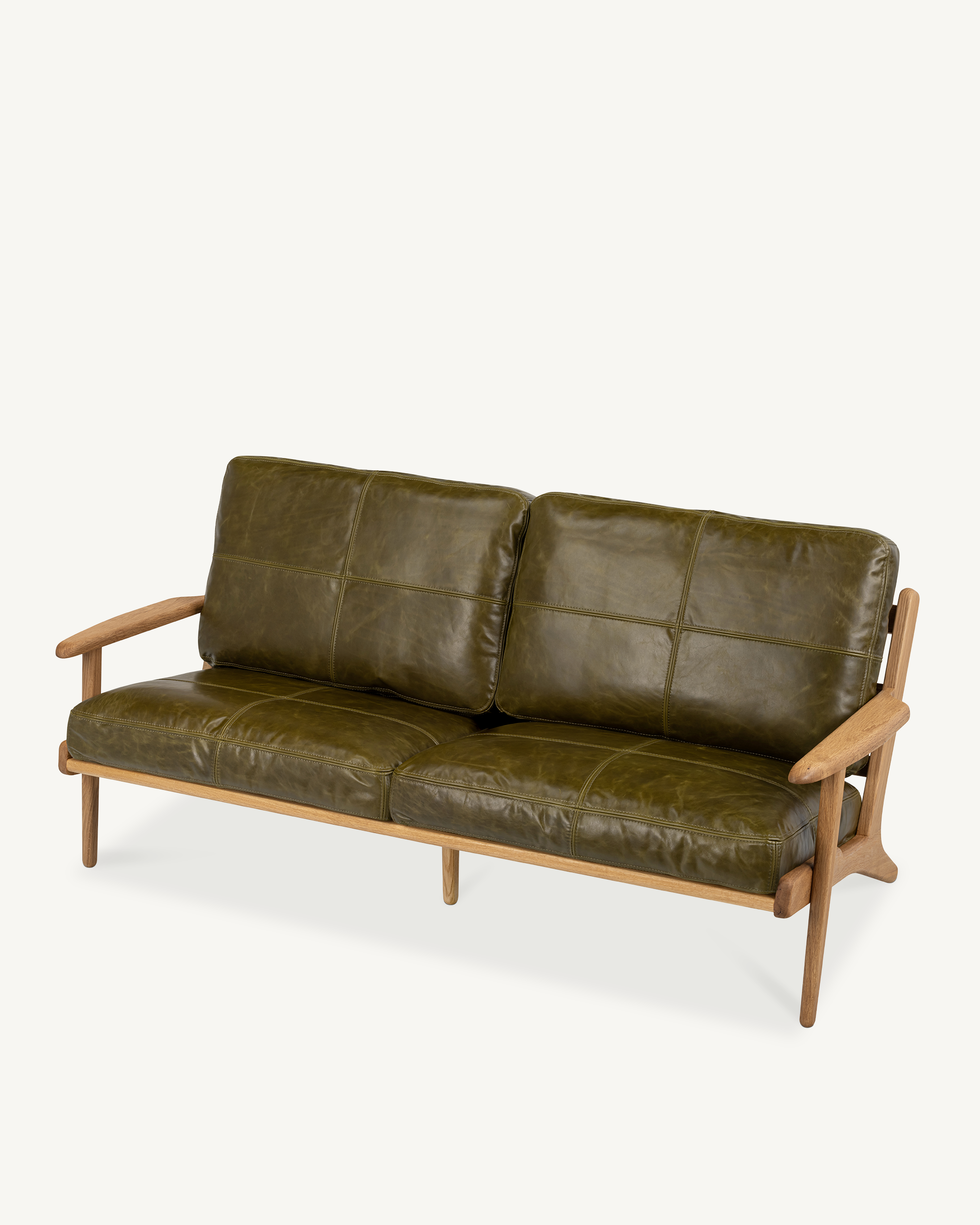 Map 3 Seat Sofa - Oak & Leather