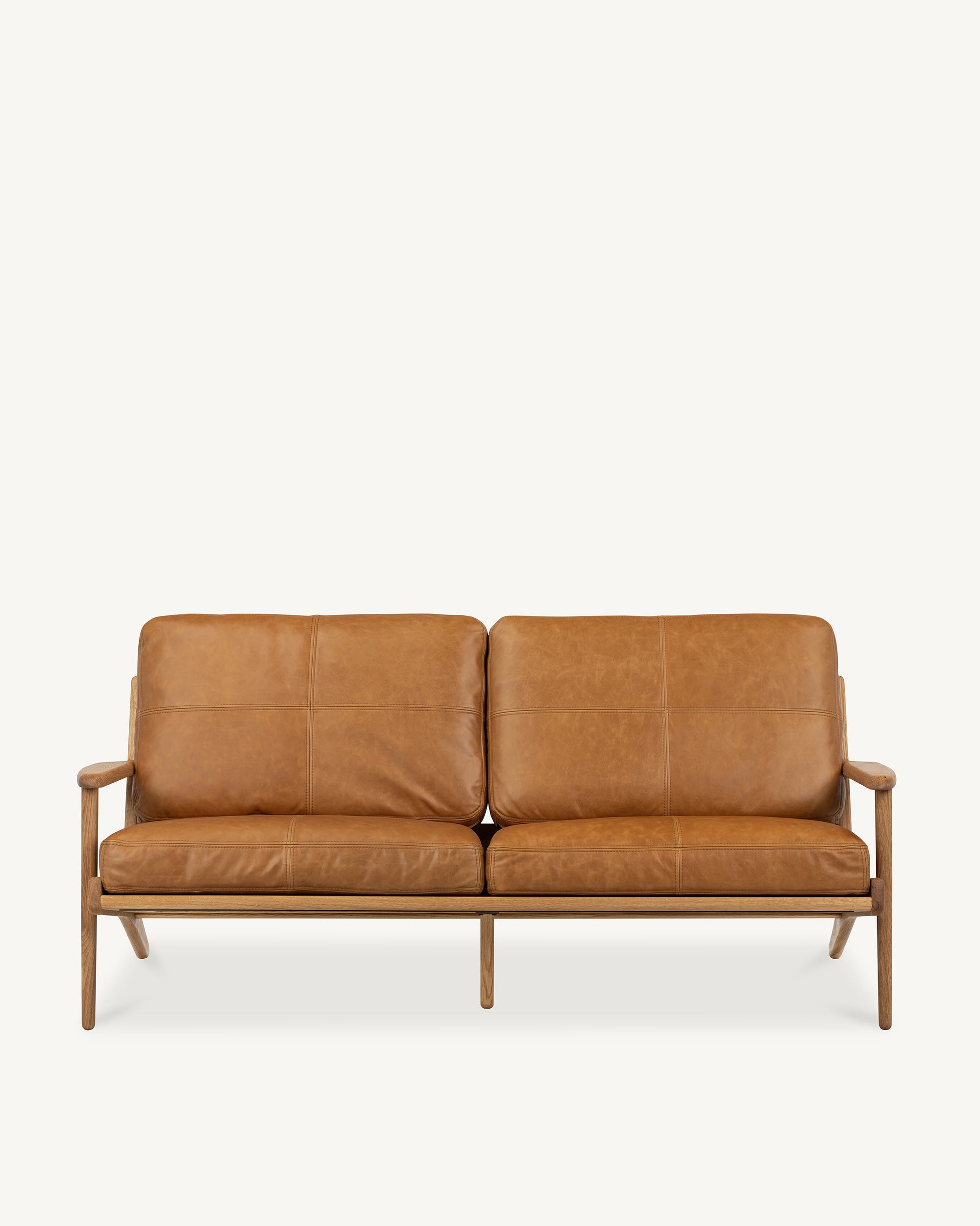 Map 3 Seat Sofa Oak Frame Tan Leather