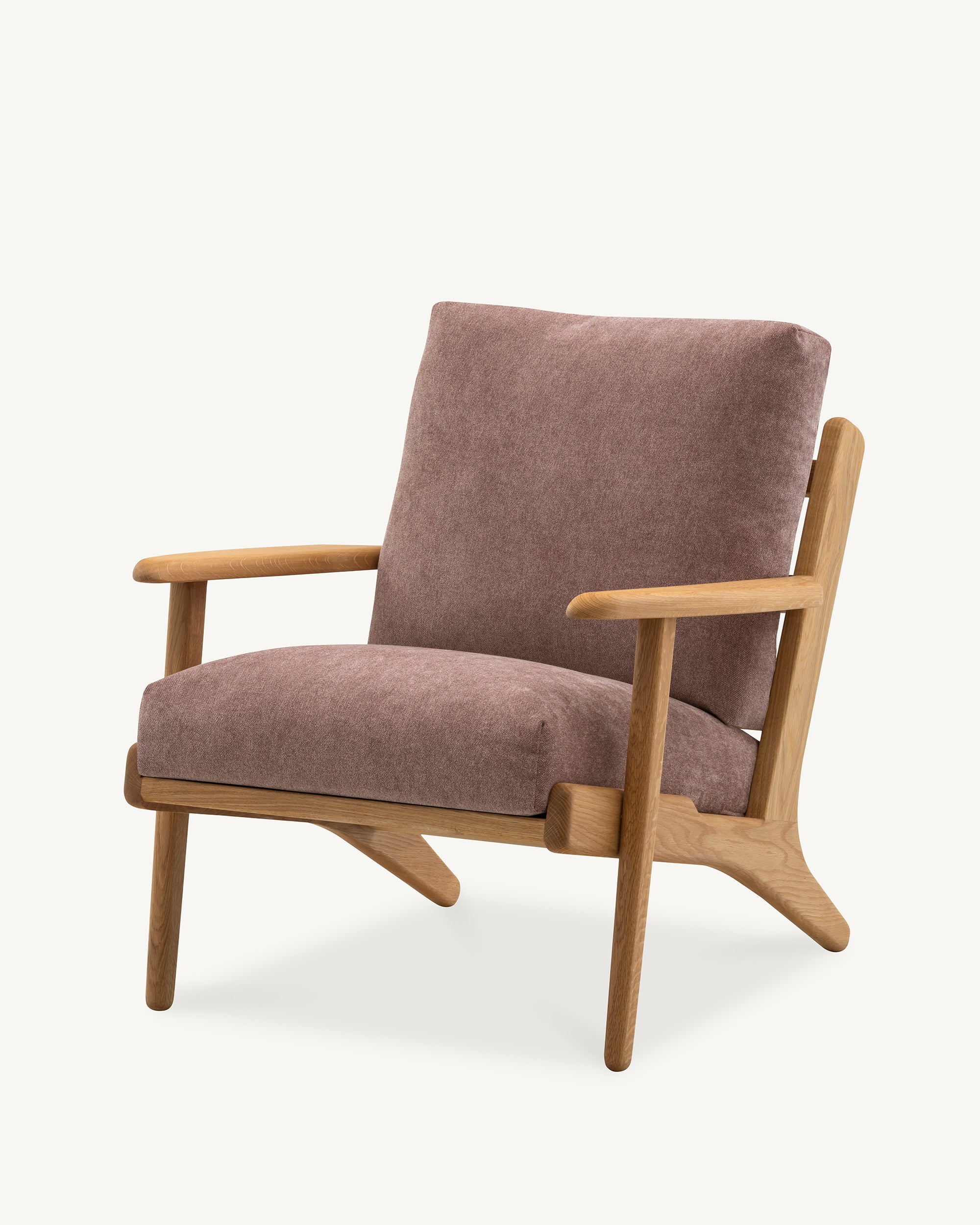 Map Armchair Oak Frame Dusty Rose Fabric