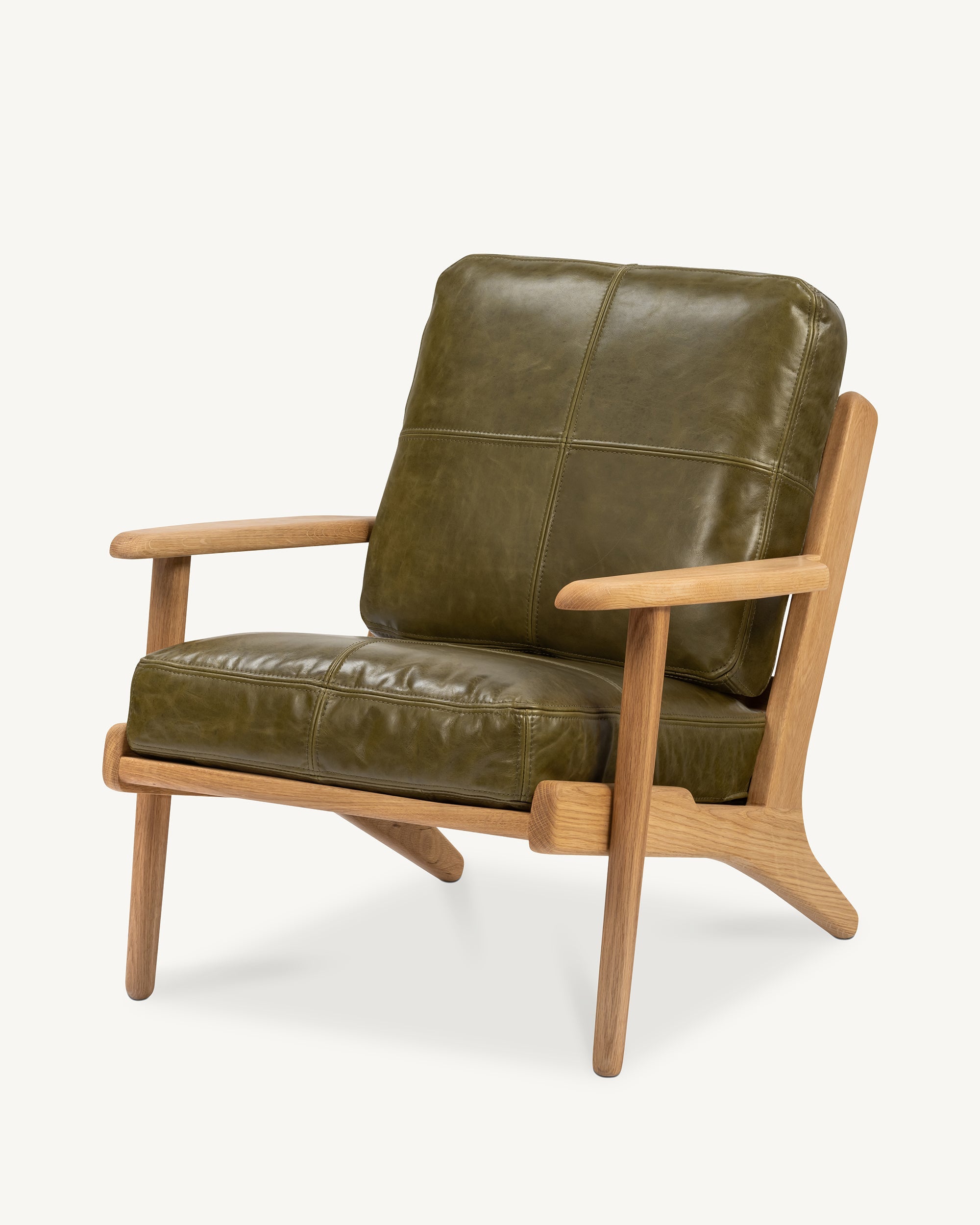 Map Armchair Oak Frame Green Leather