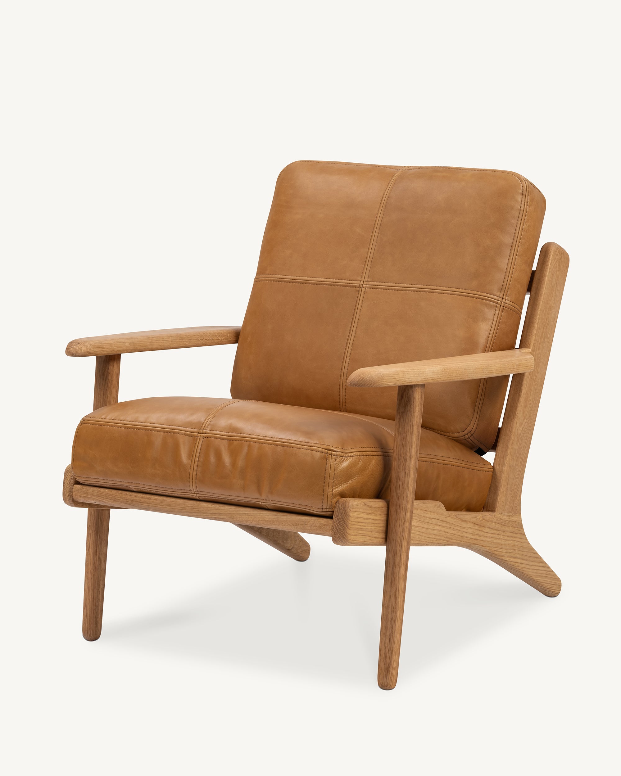 Map Armchair Oak Frame Tan Leather