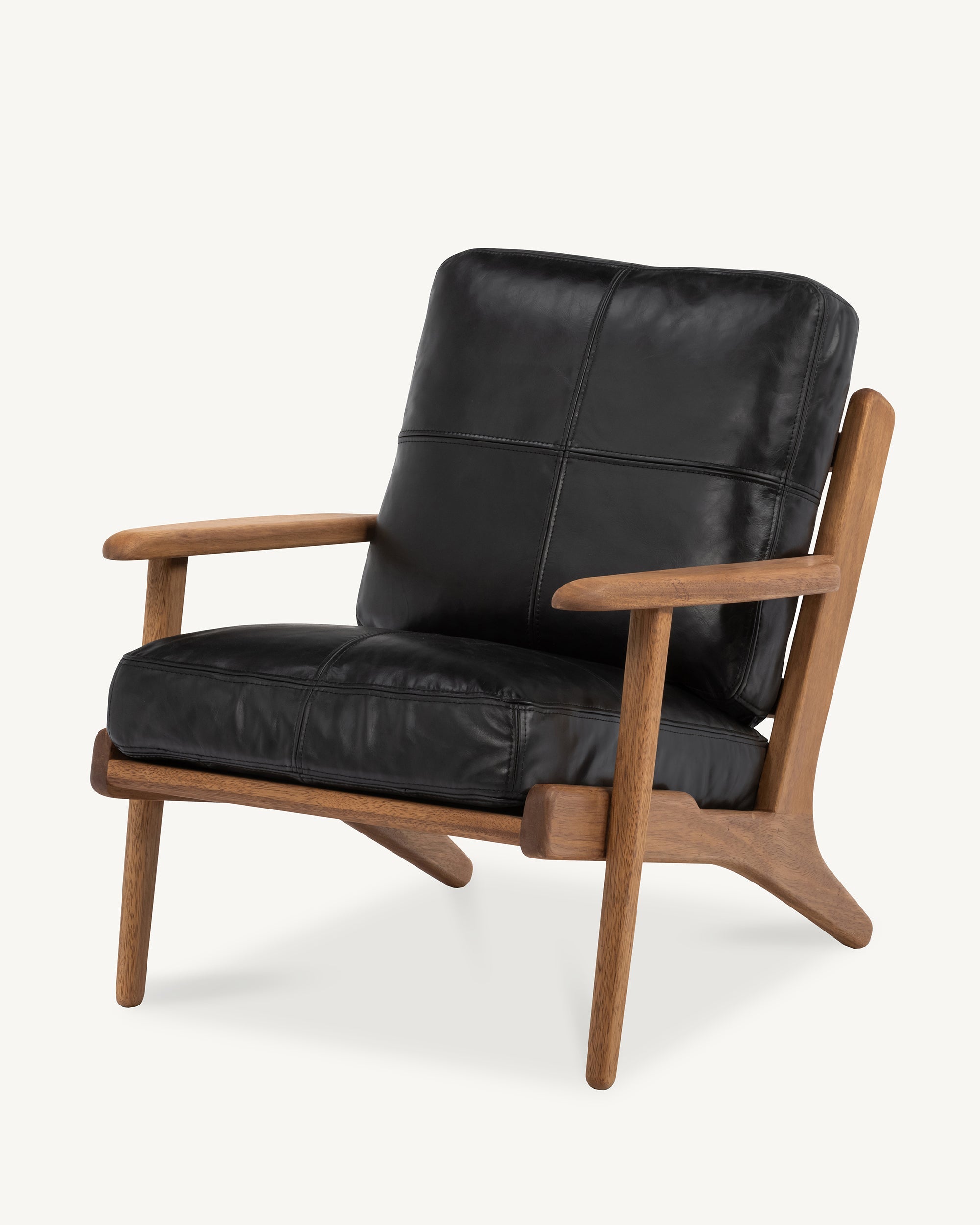 Map Armchair Walnut Frame Black Leather