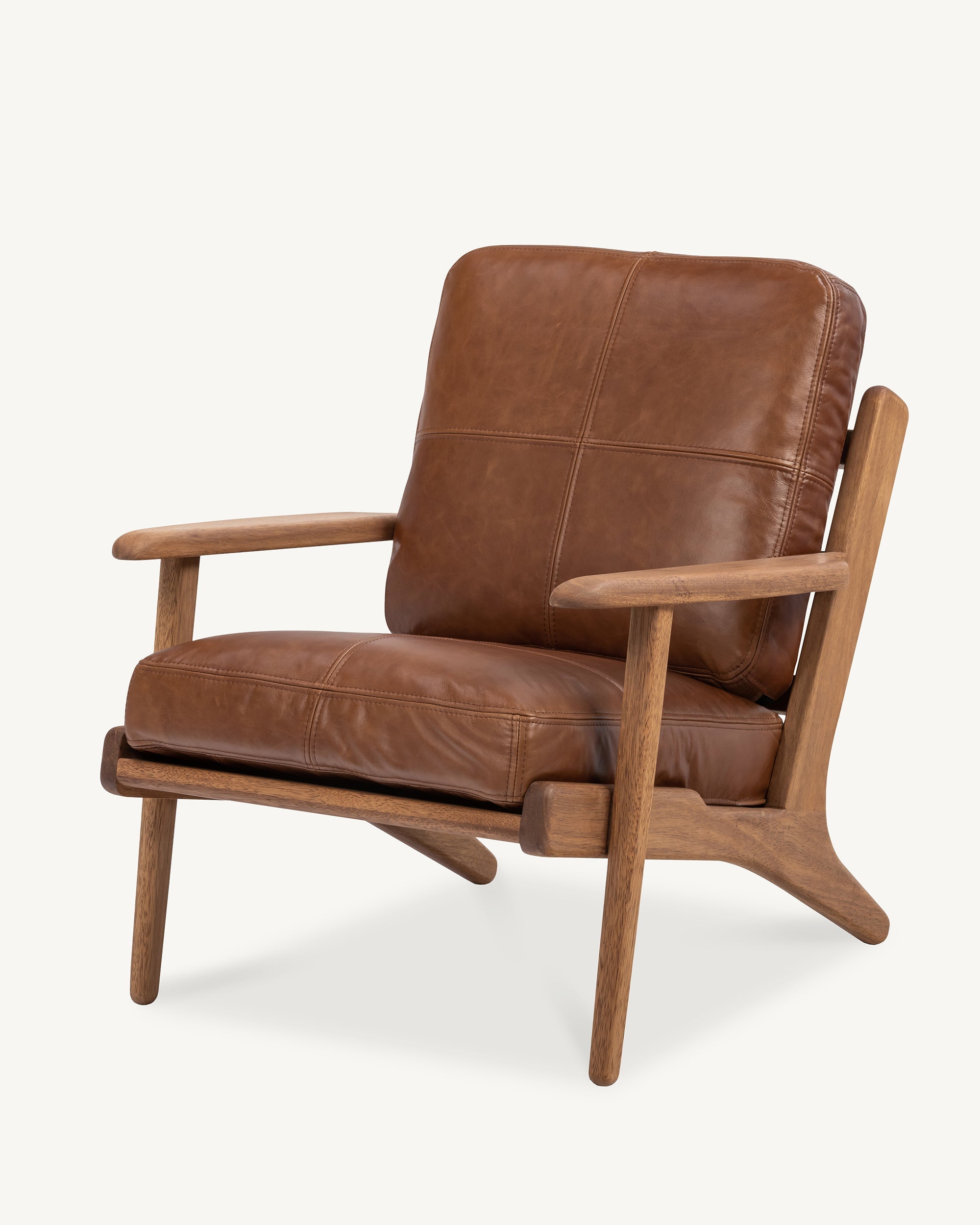 Map Armchair Walnut Frame Brown Leather