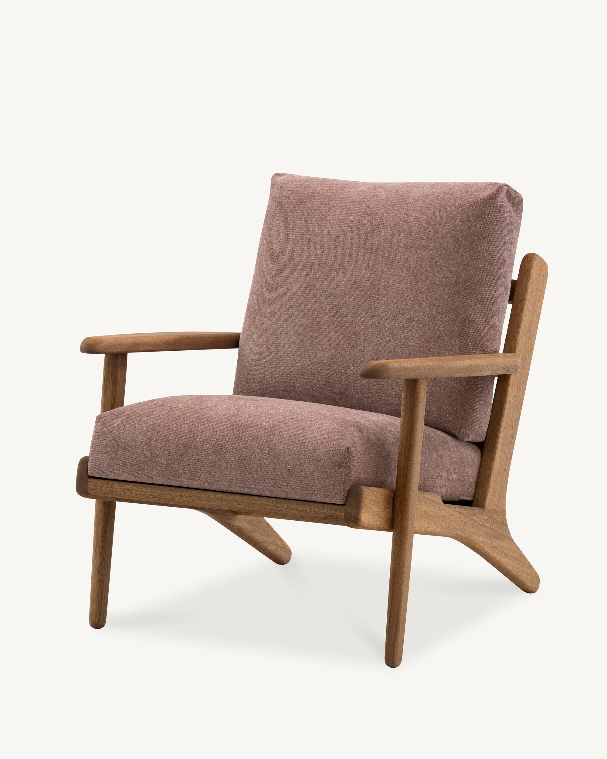 Map Armchair Walnut Frame Dusty Rose Fabric