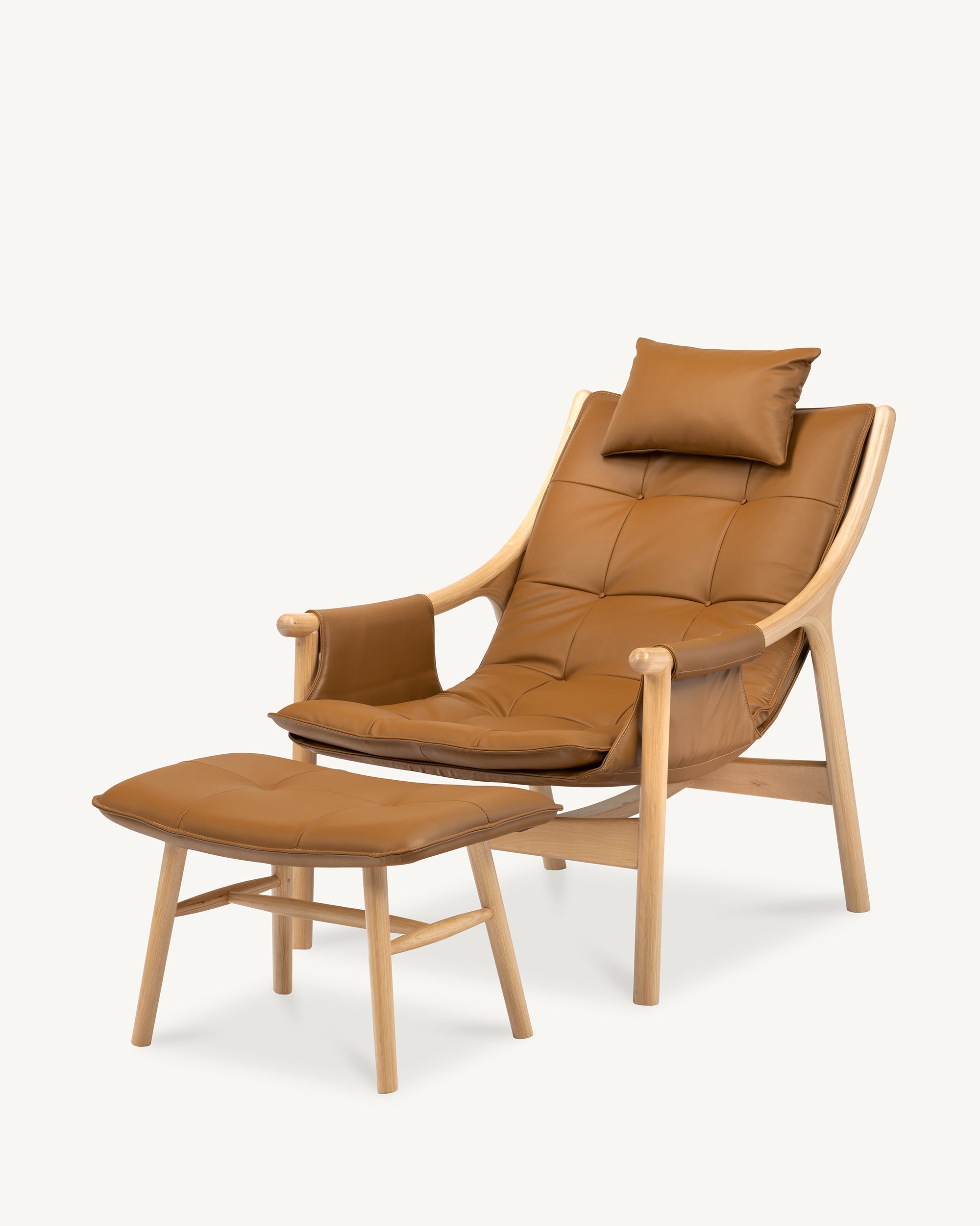 Reading Chair with Ottoman Birch Tan Leather