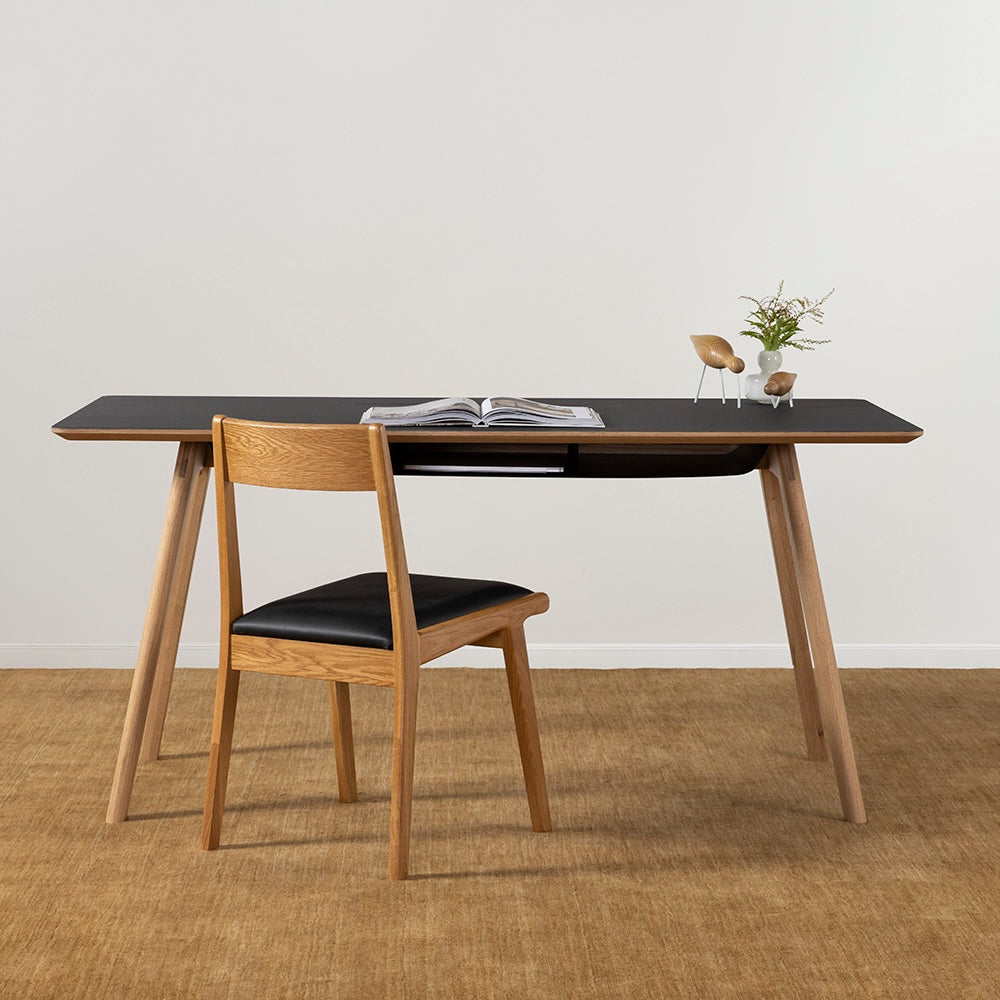 FIKA Oak Office Desk Charcoal Linoleum