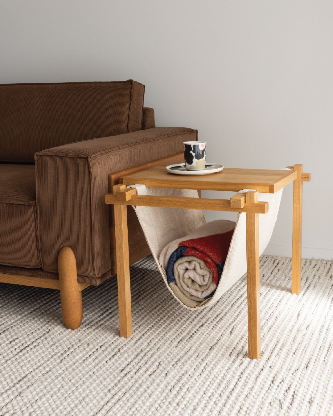 Forest Oak Side Table/Fabric Magazine Holder