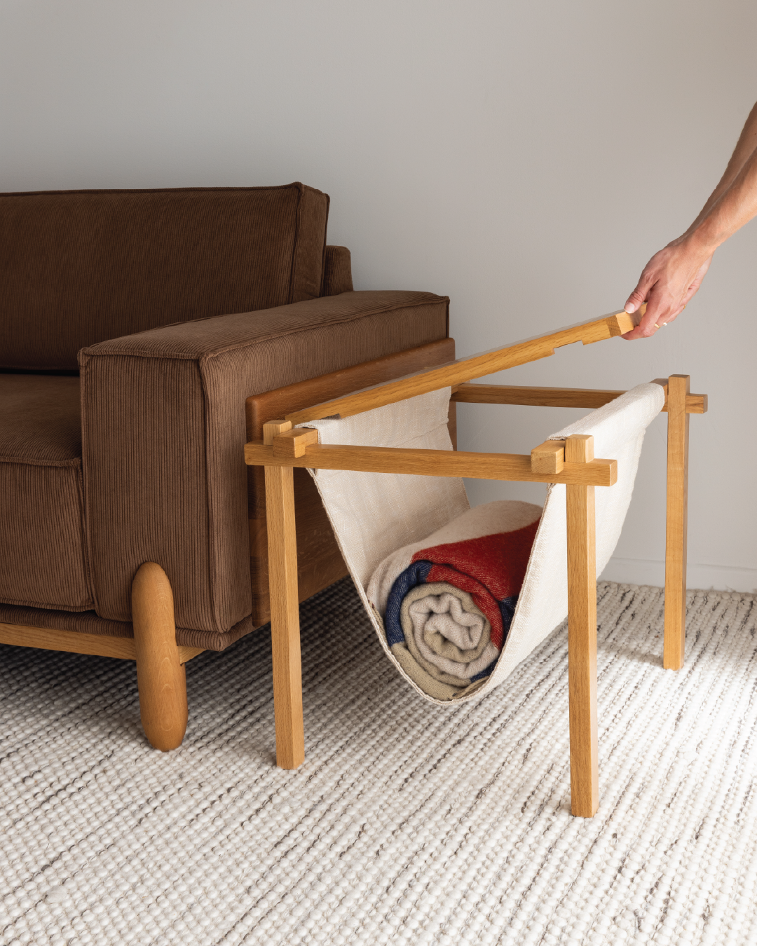 Forest Oak Side Table/Fabric Magazine Holder