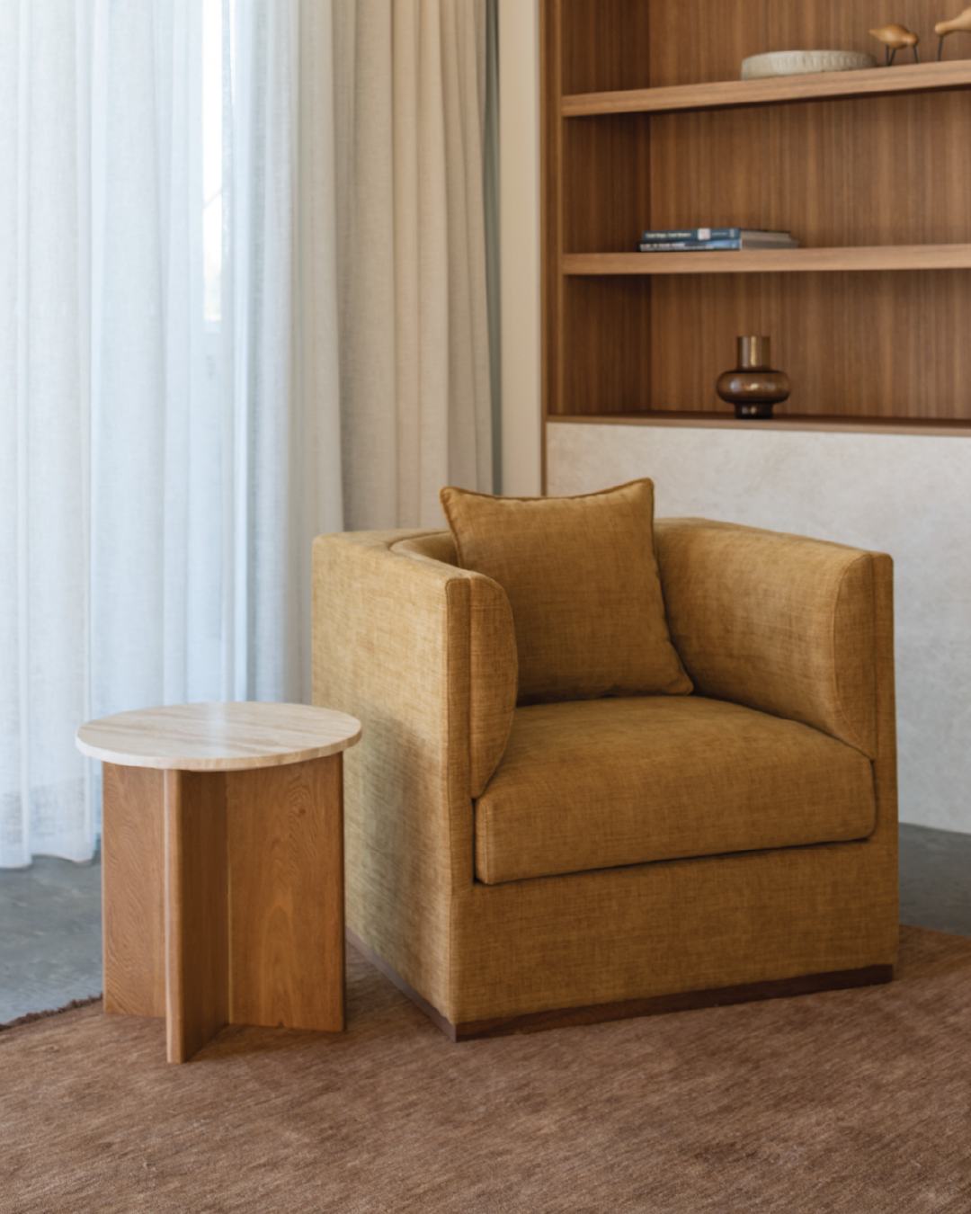 Forest Oak & Travertine Round Side Table