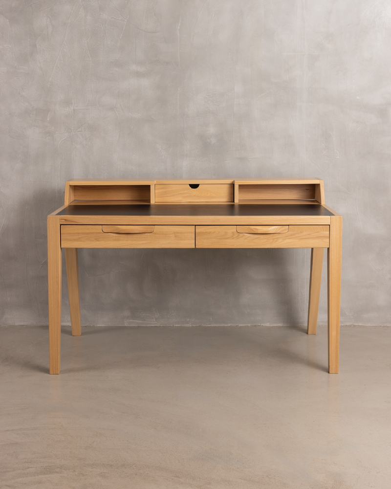 Writers Desk Elm - Black Leather