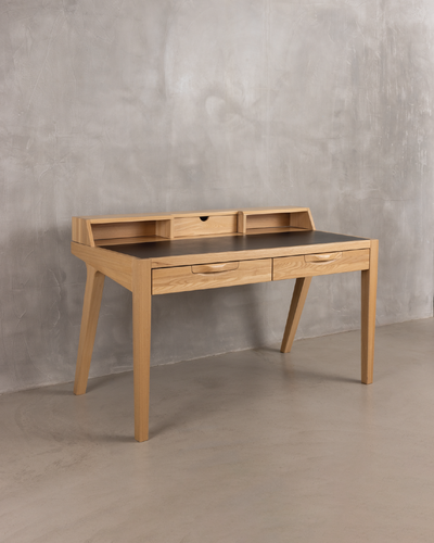 Writers Desk Elm - Black Leather