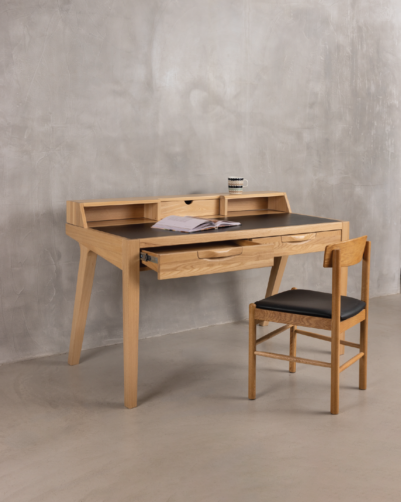 Writers Desk Elm - Black Leather