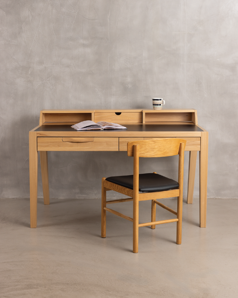 Writers Desk Elm - Black Leather