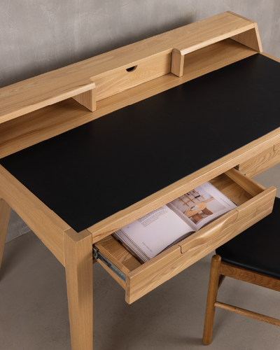 Writers Desk Elm - Black Leather