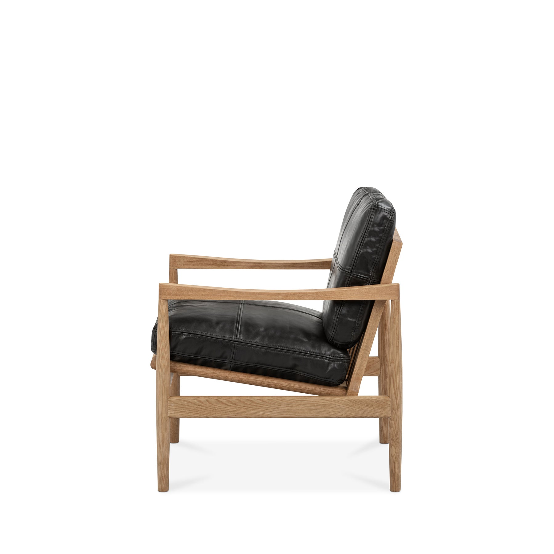 Den Armchair Oak Frame Black Leather