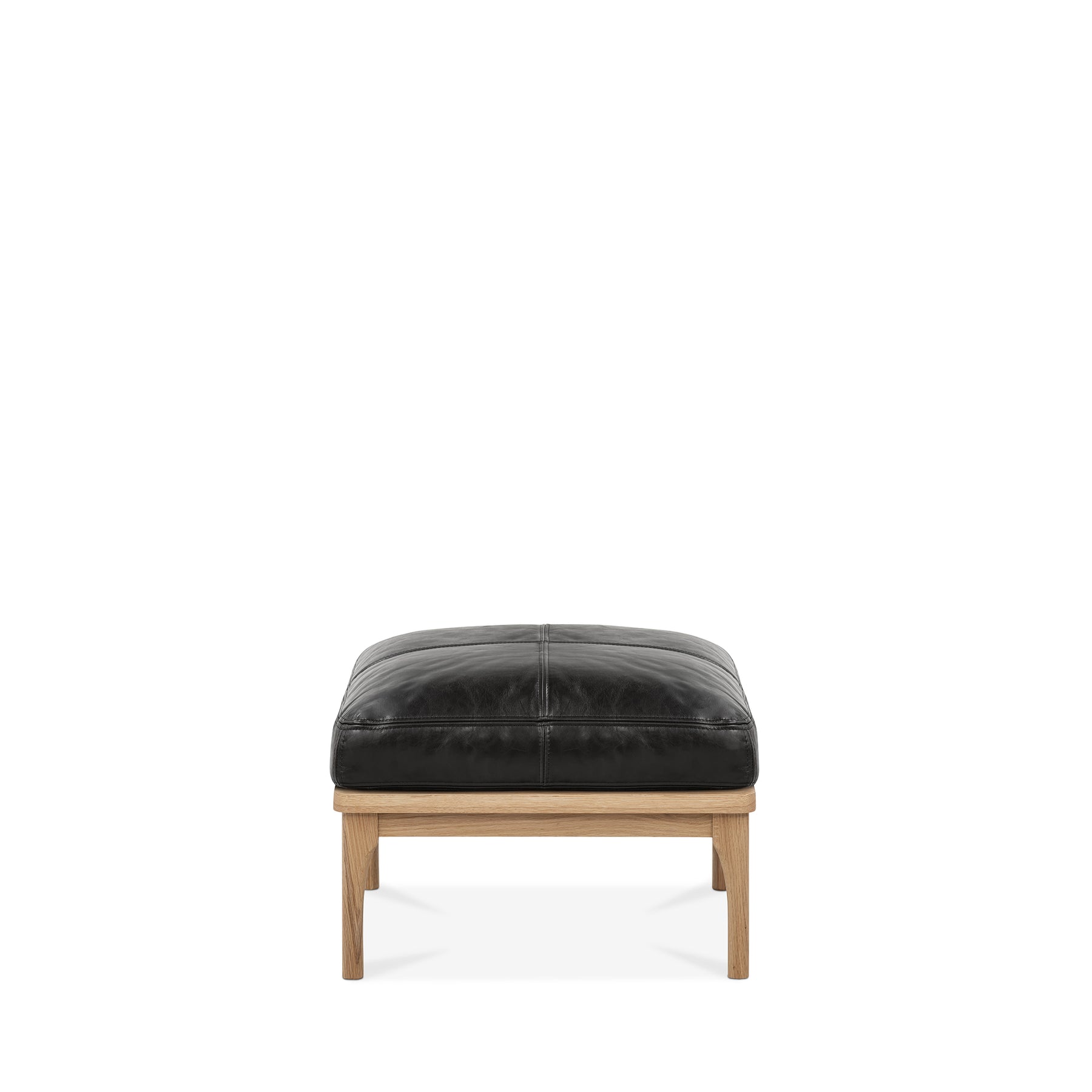 Den Footstool Oak Frame Black Leather