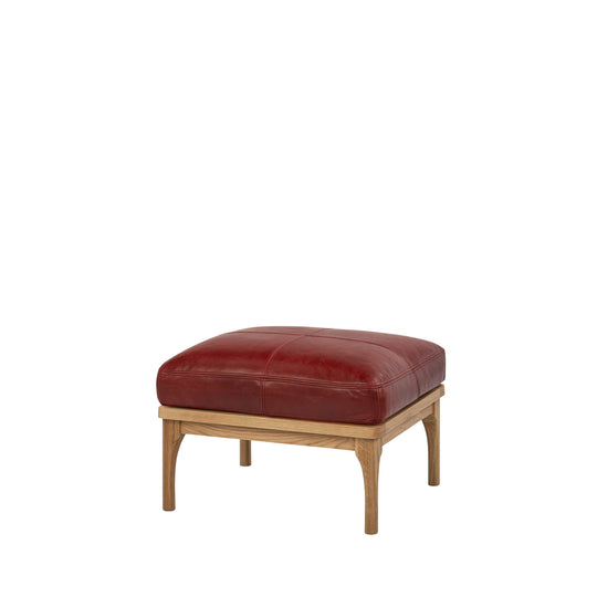 Den Footstool (Oak Frame/Red Leather)
