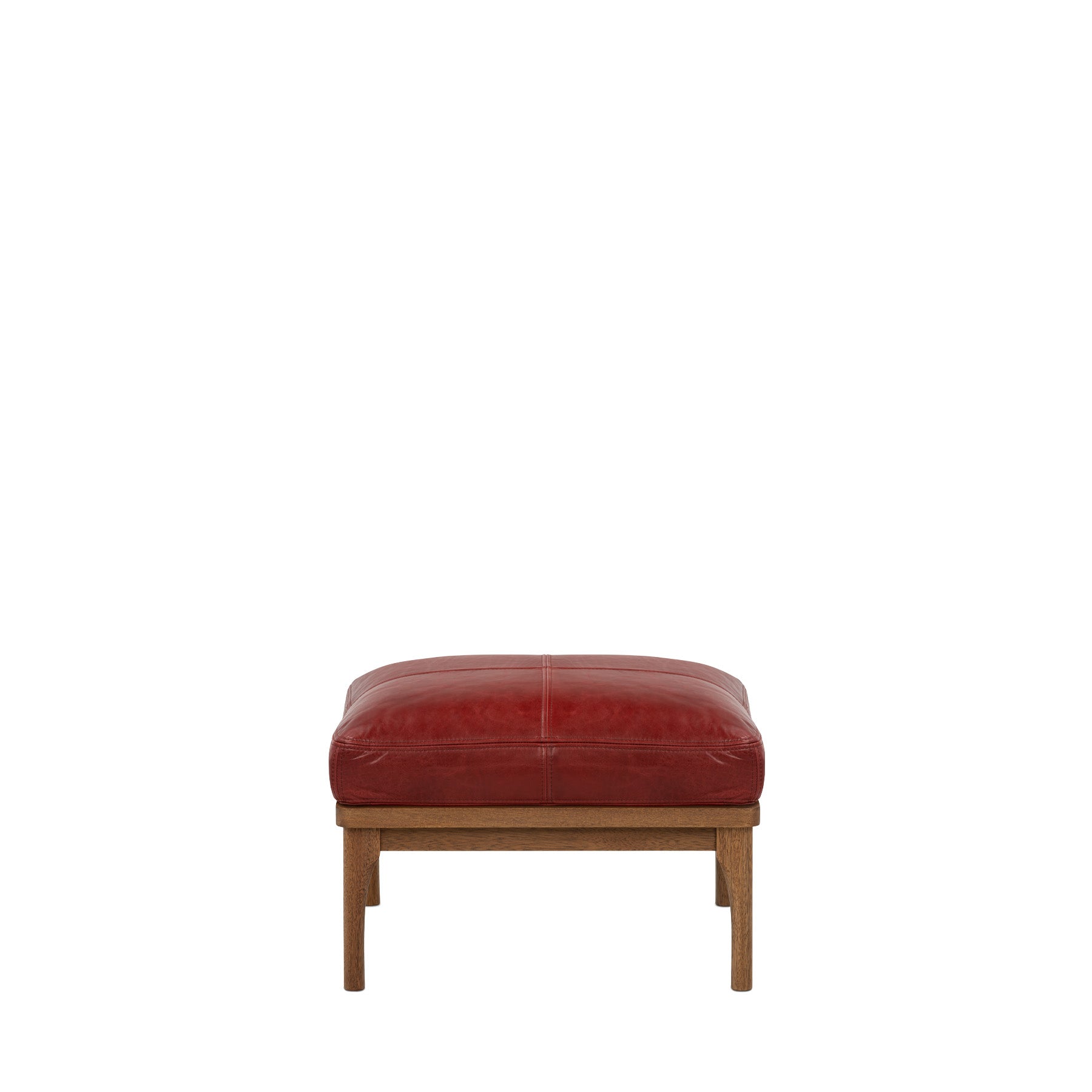 Den Footstool Walnut Frame Red Leather