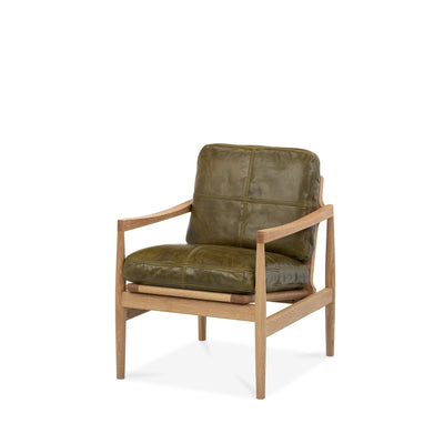 Den Armchair (Oak Frame/Green Leather)