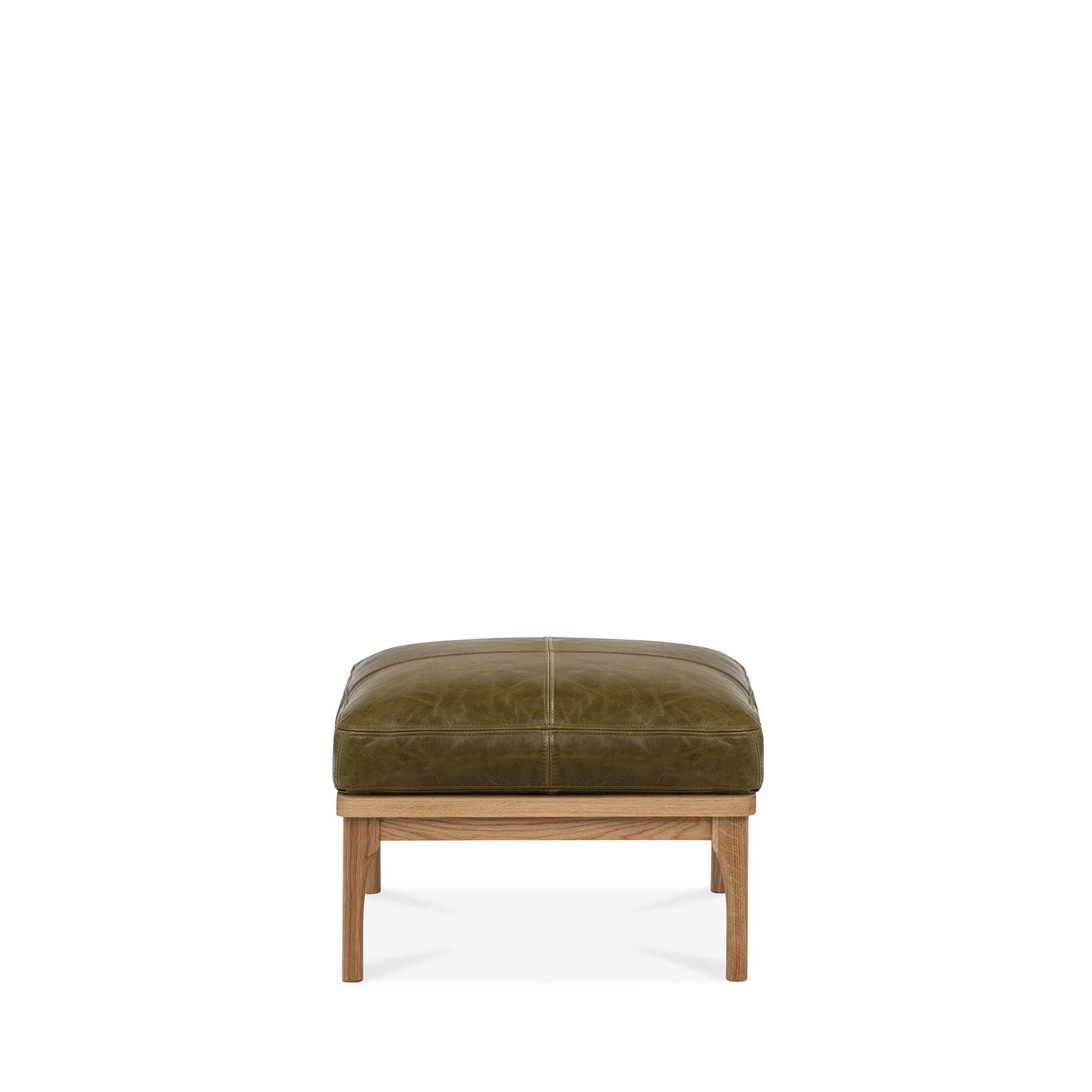 Den Footstool Oak Frame Green Leather