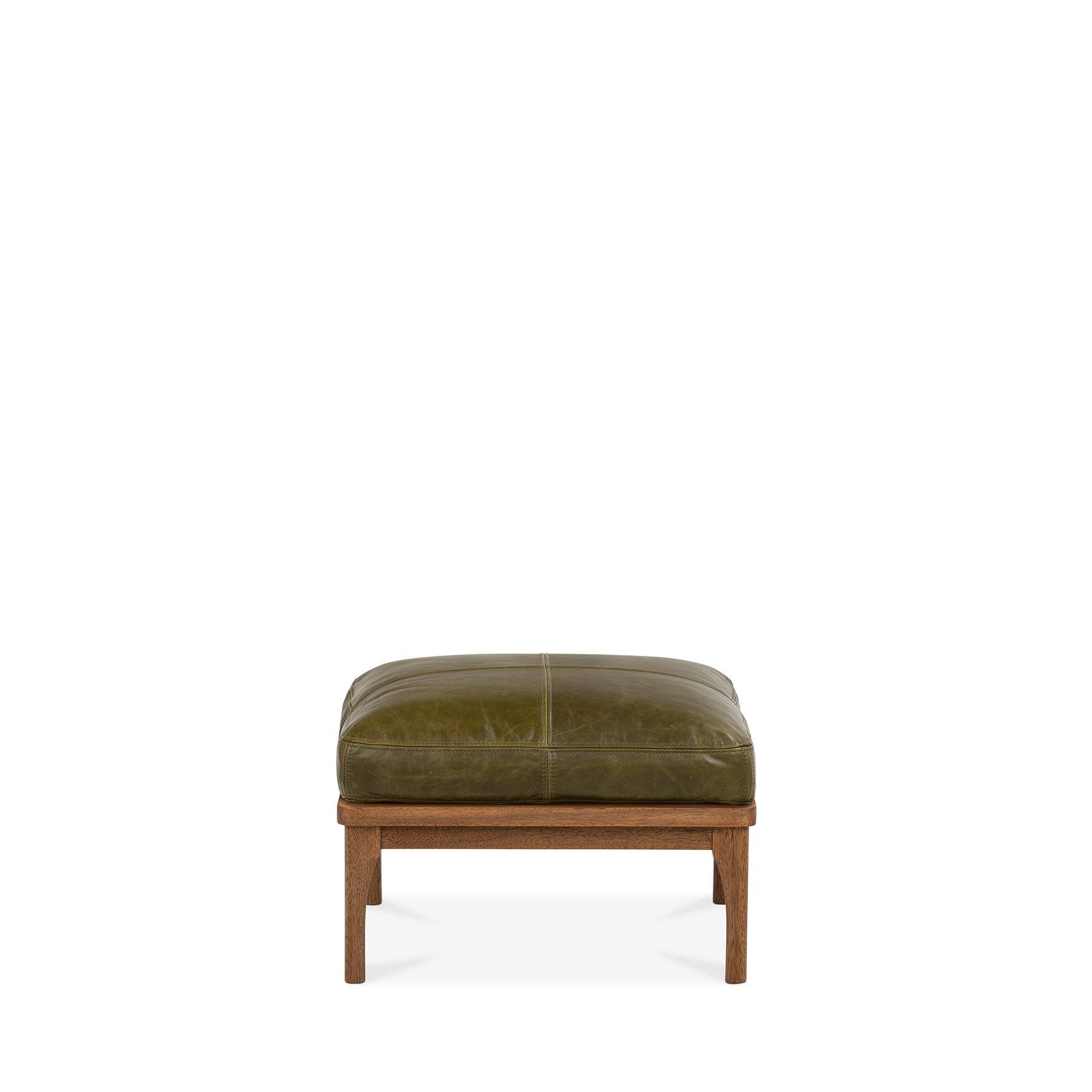 Den Footstool Walnut Frame Green Leather