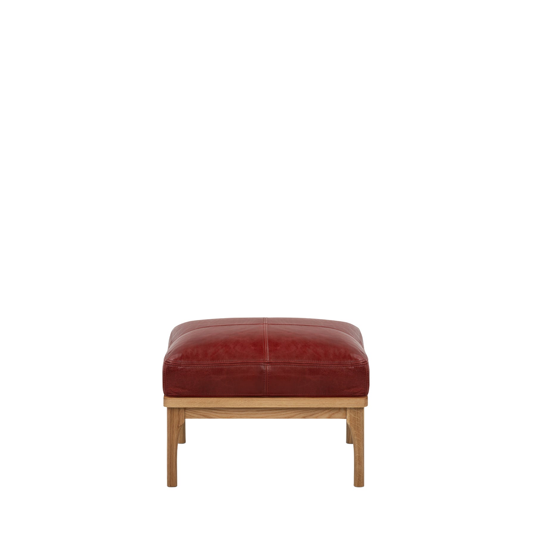 Den Footstool Oak Frame Red Leather