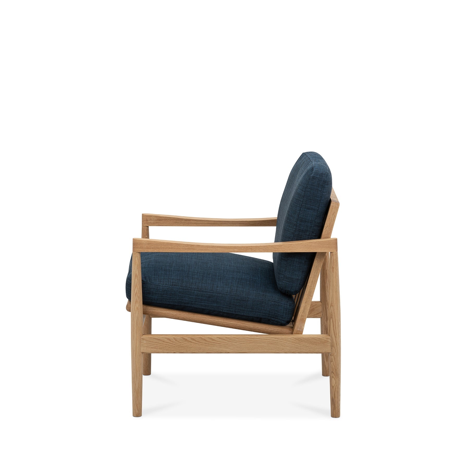 Den Armchair Oak Frame Royal Blue Fabric