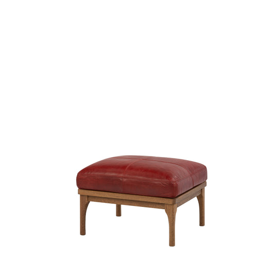 Den Footstool (Walnut Frame/Red Leather)